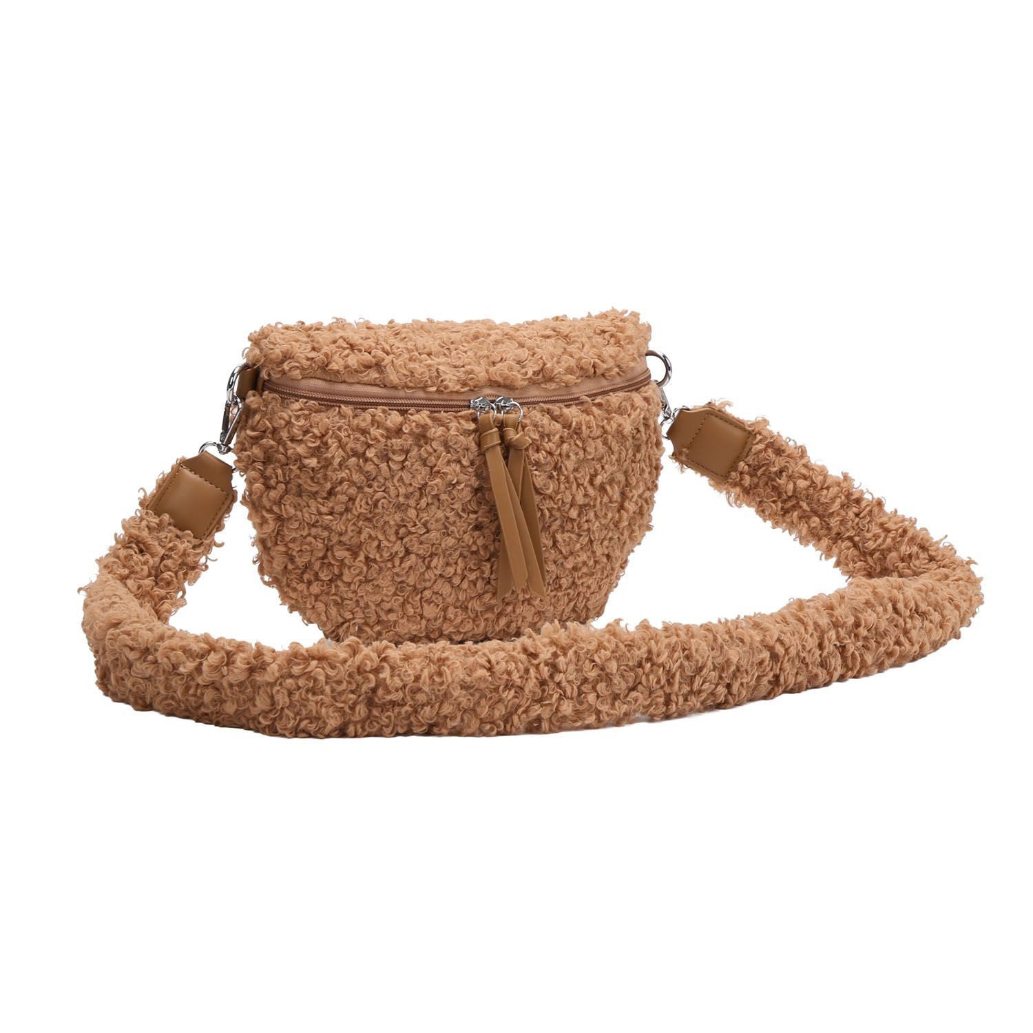 ITALYSHOP24 Bauchtasche Damen Tasche Teddyfell Plüsch Umhängetasche Kuscheltasche Bodybag Fell, Schultertasche Wintertasche Crossbody Lammfell-Optik Handytasche