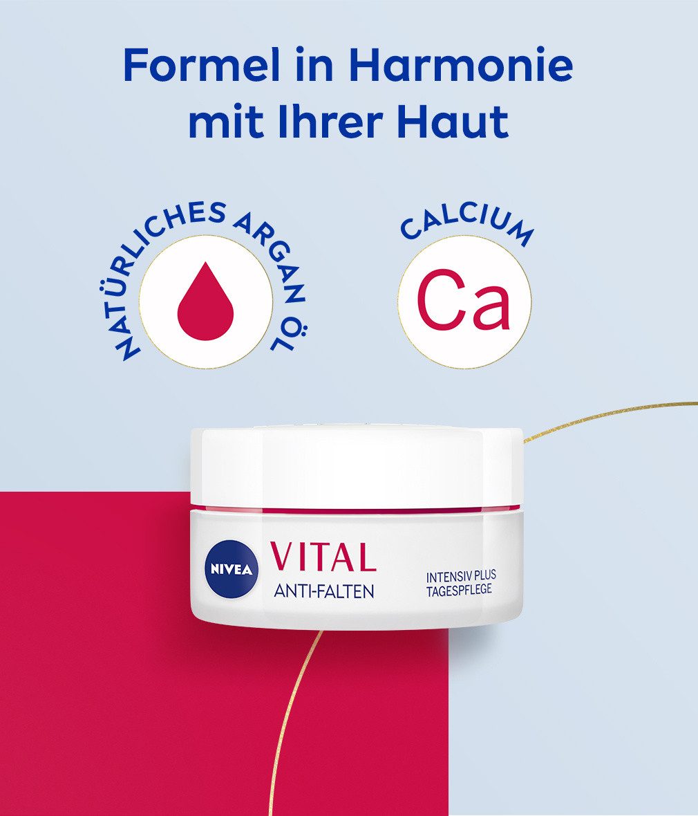 Nivea Tagescreme VITAL Anti-Falten Intensiv Plus LSF 15 Bio Arganöl 2 x 50 ml, 2-tlg., Bio Arganöl, Calcium