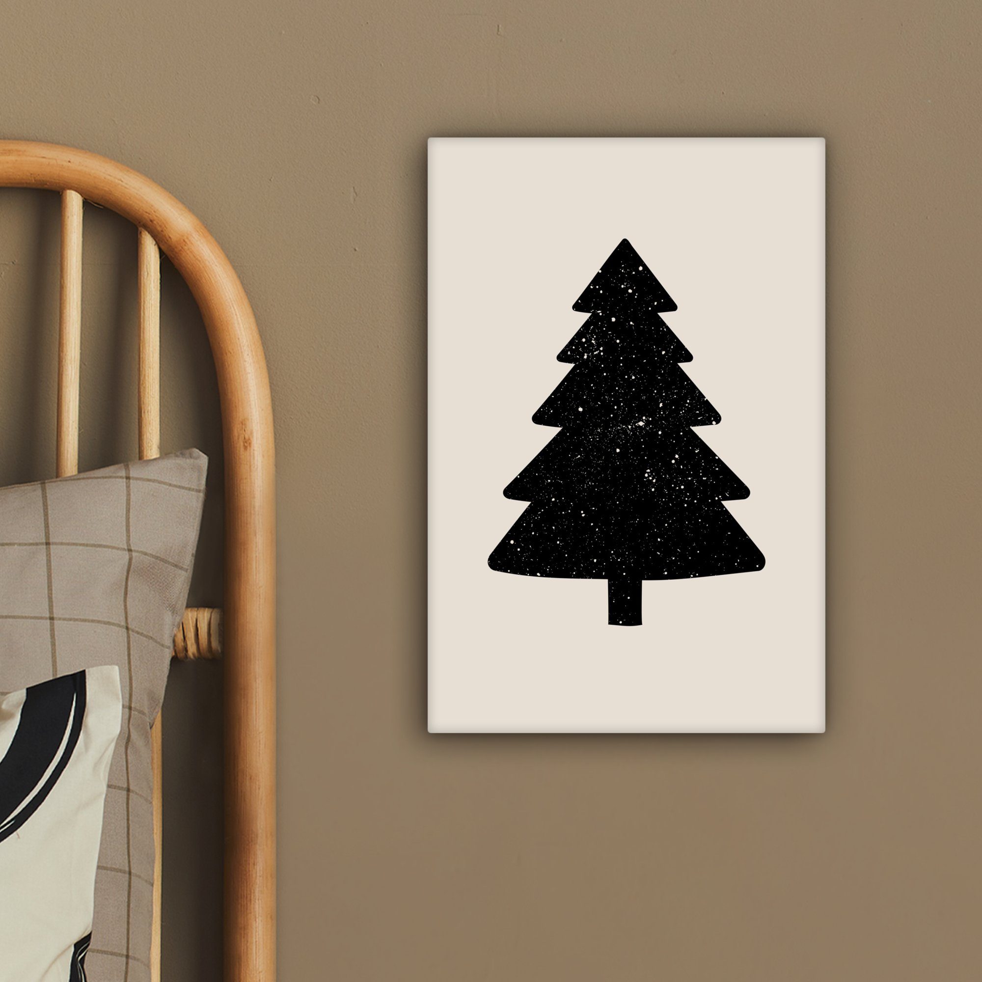 Weihnachtsbaum inkl. 20x30 bespannt Leinwandbild - Schwarz Leinwandbild Beige, Gemälde, fertig - St), OneMillionCanvasses® Urlaub (1 cm - Zackenaufhänger,