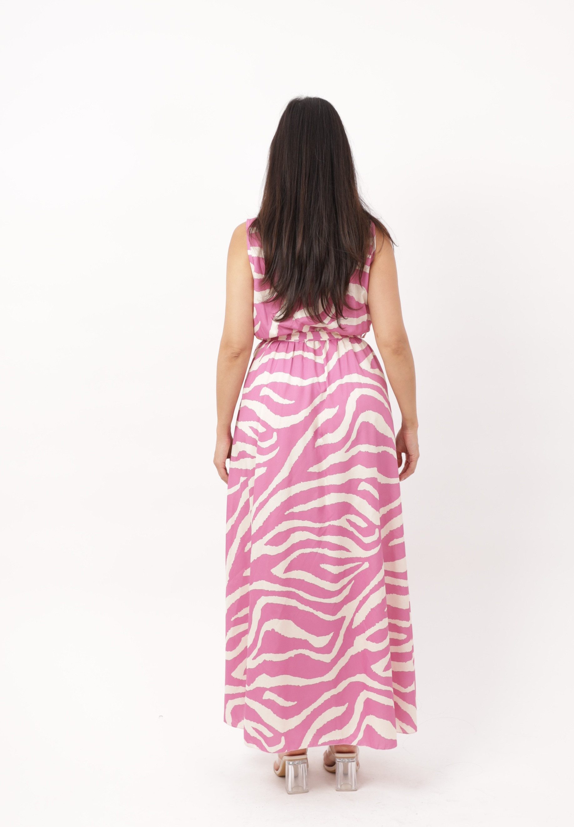 Elara Maxikleid Damen Sommerkleid mit V-Ausschnitt, Bindegürtel und Seitenschlitz