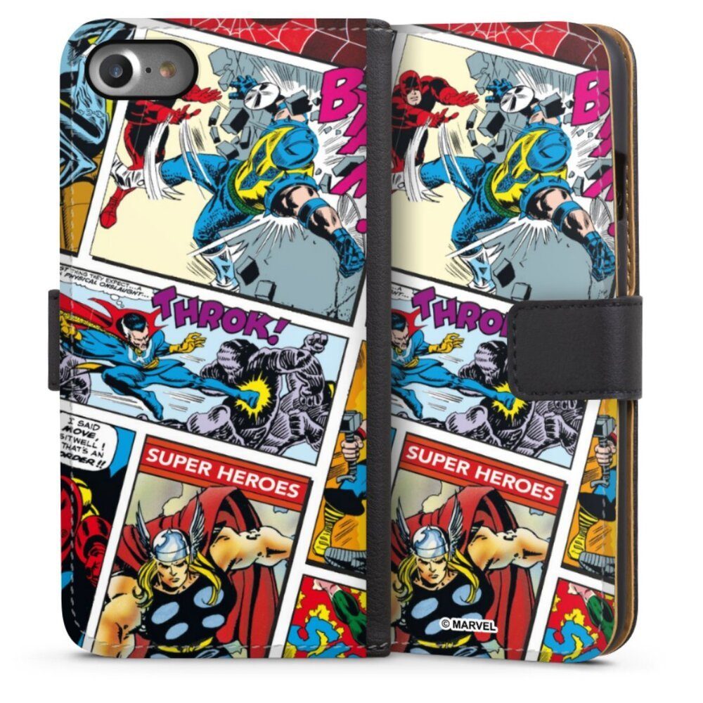 DeinDesign Handyhülle Marvel Retro Comic Blue, Apple iPhone 8 Hülle Handy Flip Case Wallet Cover Handytasche Leder