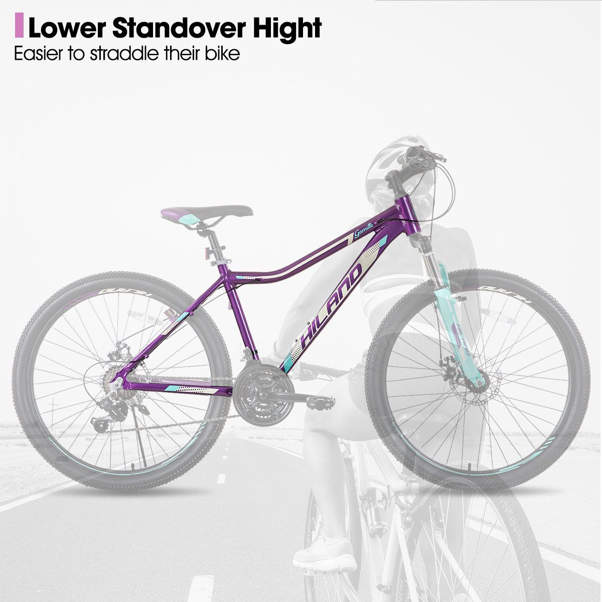 HILAND Mountainbike 26/27,5 Zoll Leichtgewichtiges bike für Frauen Ideal für alle Terrains, 21-Gang mit Lock-Out-Federgabel Dual-Scheibenbremsen, Aluminium-Rahmen