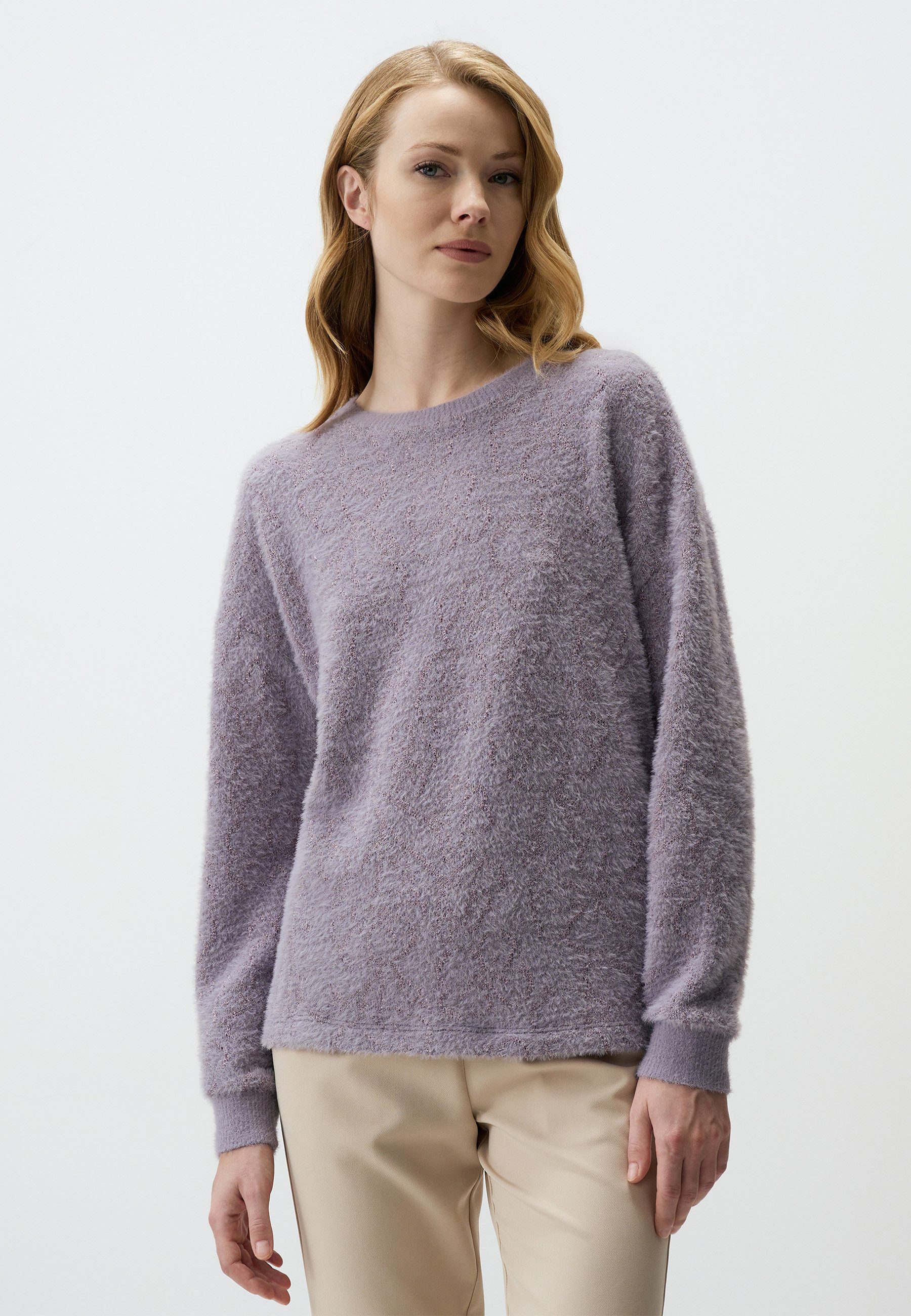 Strickpullover Rundhalsausschnitt Langärmlig Gemustert Pullover