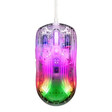 DELTACO DM330 RGB Gaming Maus transparent bis 10000 DPI 11 LED Modi Maus (transparent, RGB-Beleuchtung, Anpassbare DPi-Einstellungen)