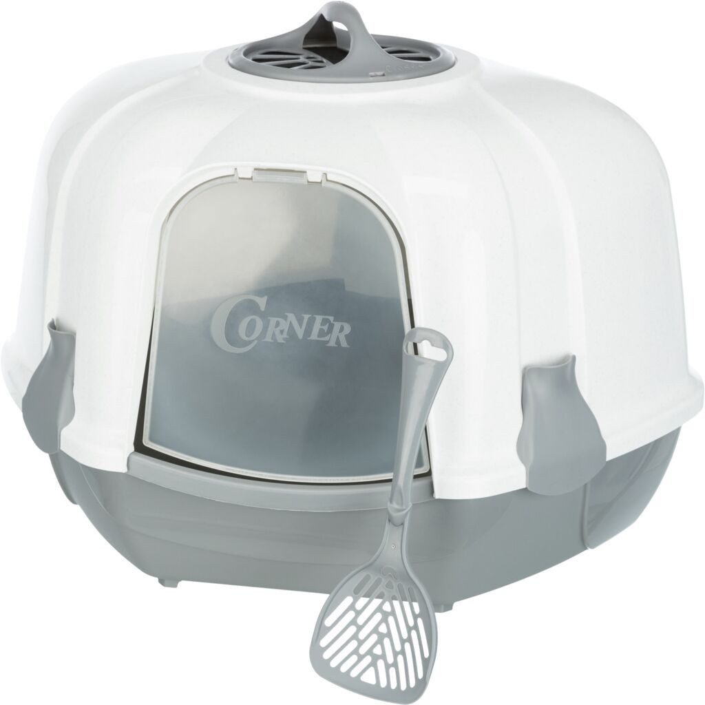 TRIXIE Katzenecktoilette Ecktoilette Maro, mit Haube - hellgrau/granit - 60 × 43 × 52 cm