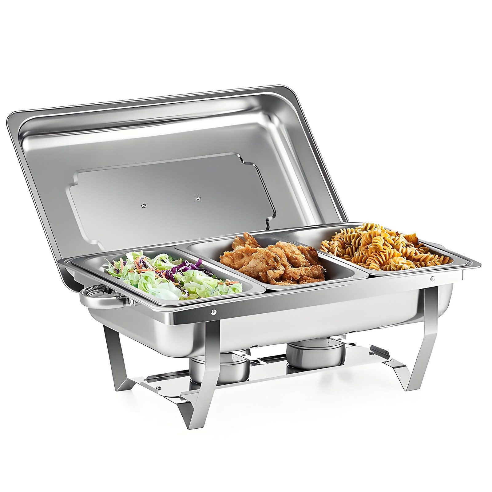 Bundviel Stövchen 9L 1/2/3GN Speisenwärmer Chafing Dish Warmhaltebehälter Speisewärmer, (1 Set, 3-tlg., 1/2/3 GN-Behälter), Rechaud für Catering, Buffet und Party