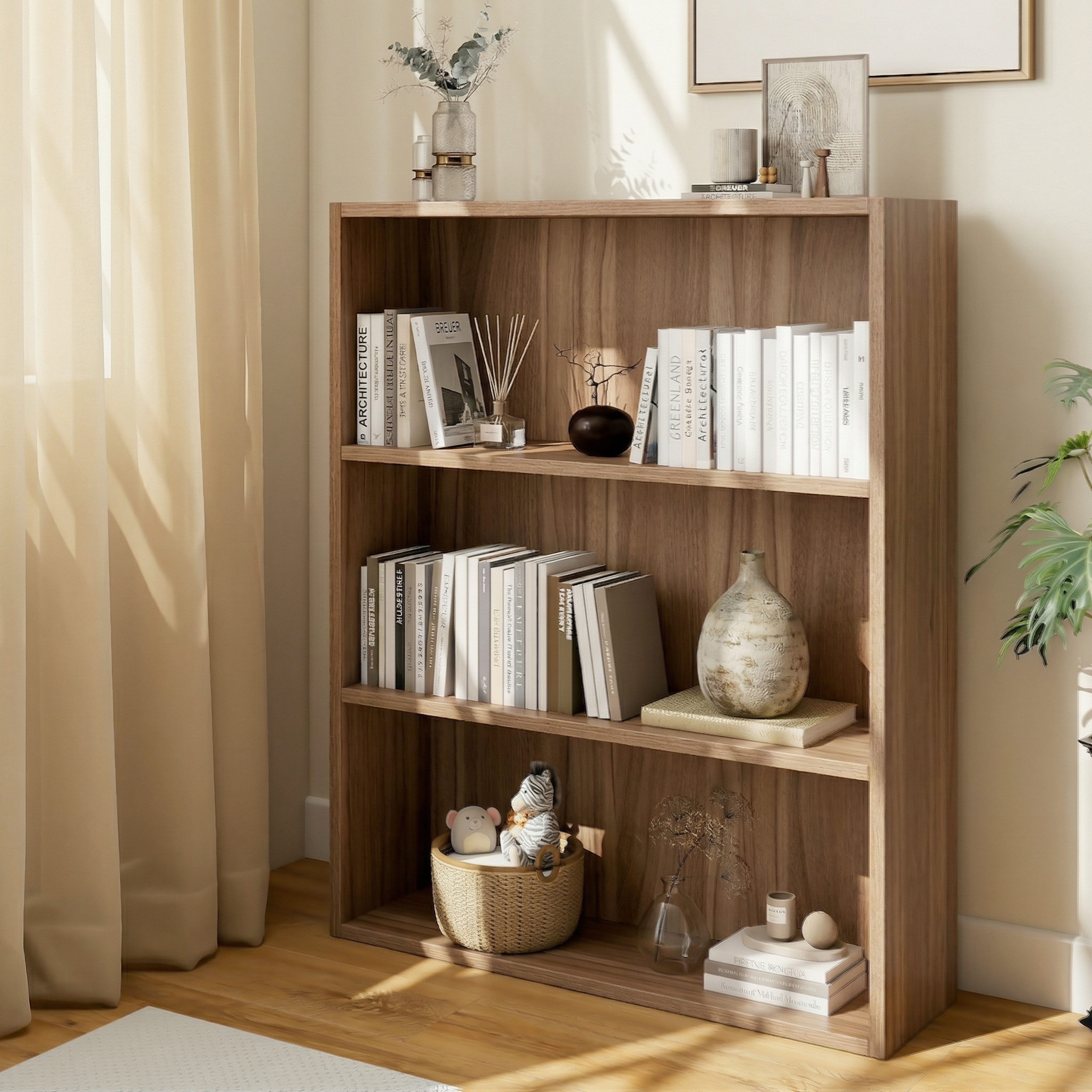 oyajia Bücherregal Bücherregal 100cm für Wohnzimmer Home Office,3-Stöckiges, Standregal, Büroregal, 3 Fächer, Holzwerkstoff, 80x24x100cm (BxTxH)