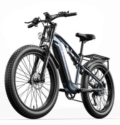 Shengmilo E-Bike 26Zoll E-Bike MX05Robustes Allround EBike mit starkem 250W Mittelmotor, 7 Gang Shimano TX55 Schaltwerk, Kettenschaltung, Hinten montierter Motor, Mit Luftpumpe, Heckrahmen, Werkzeug,Für alle Terrains geeignet,ebike