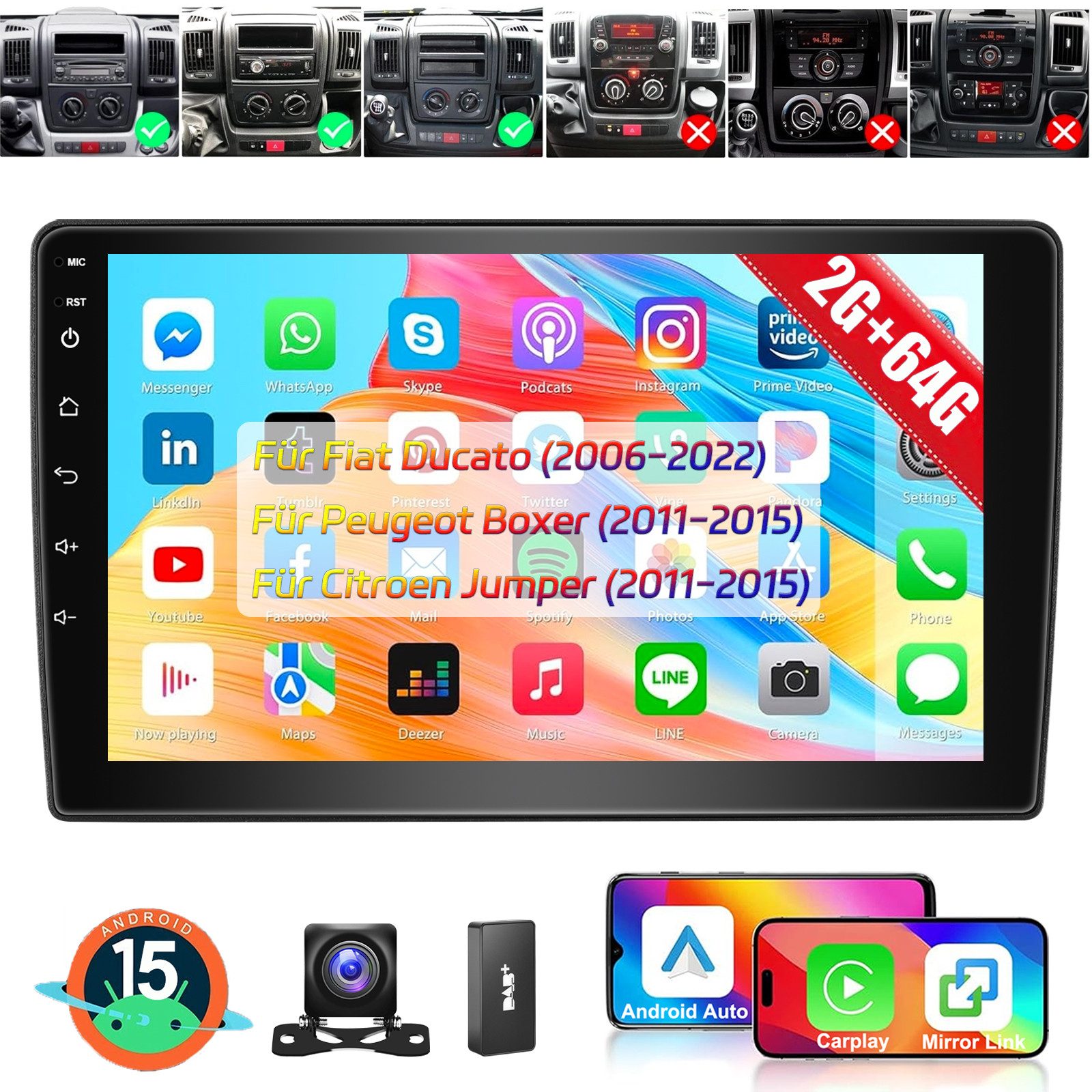 9'' Android 15 Für Fiat Ducato 2006-2023 DAB+ 4+64G Carplay GPS Navi Autoradio