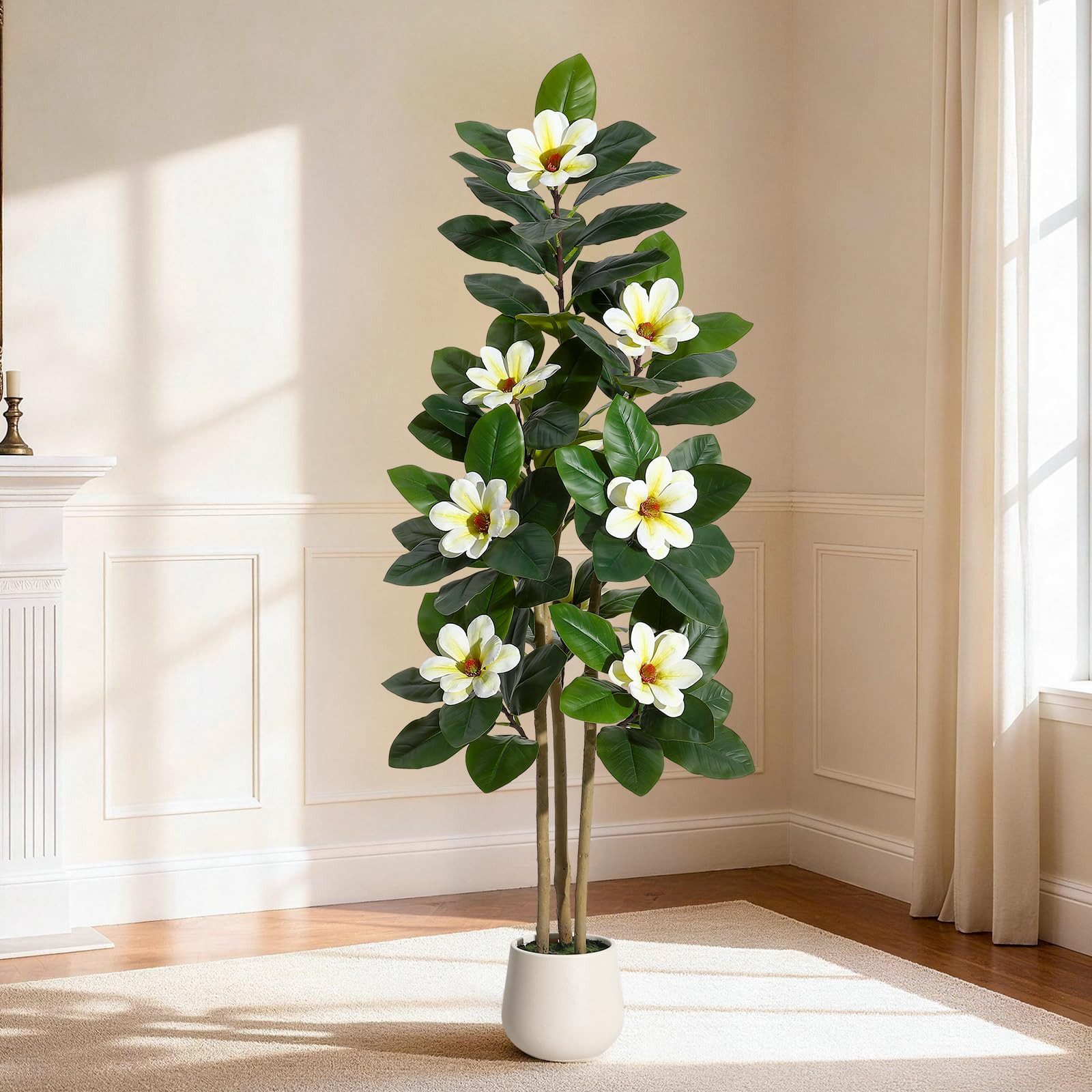 Kunstbaum Künstlicher Magnolienbaum Kunstpflanzen Künstlicher Baum 122/152/182cm, GarveeMore, Höhe 152 cm