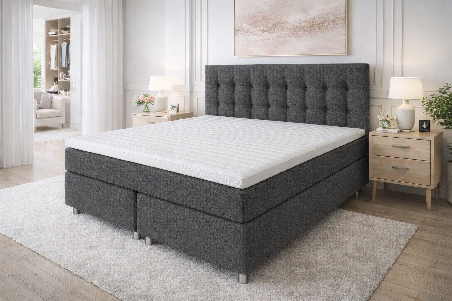 Tesla Dreams Boxspringbett Ronda 7-Zonen-Taschenfederkern-Matratzen, H2/H3/H4 (Härtegrad wählbar) (inkl. Topper, Echtes Boxspring: Taschenfederkern in Box & Mat – Bild 4 von 5