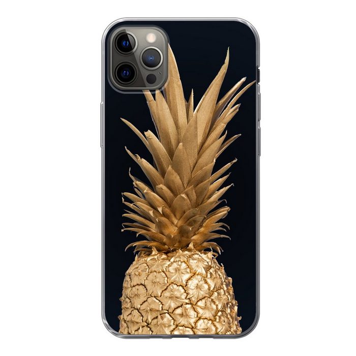 MuchoWow Handyhülle Ananas - Gold - Farbe - Schwarz - Obst - Luxus Handyhülle Apple iPhone 13 Pro Max Smartphone-Bumper Print Handy