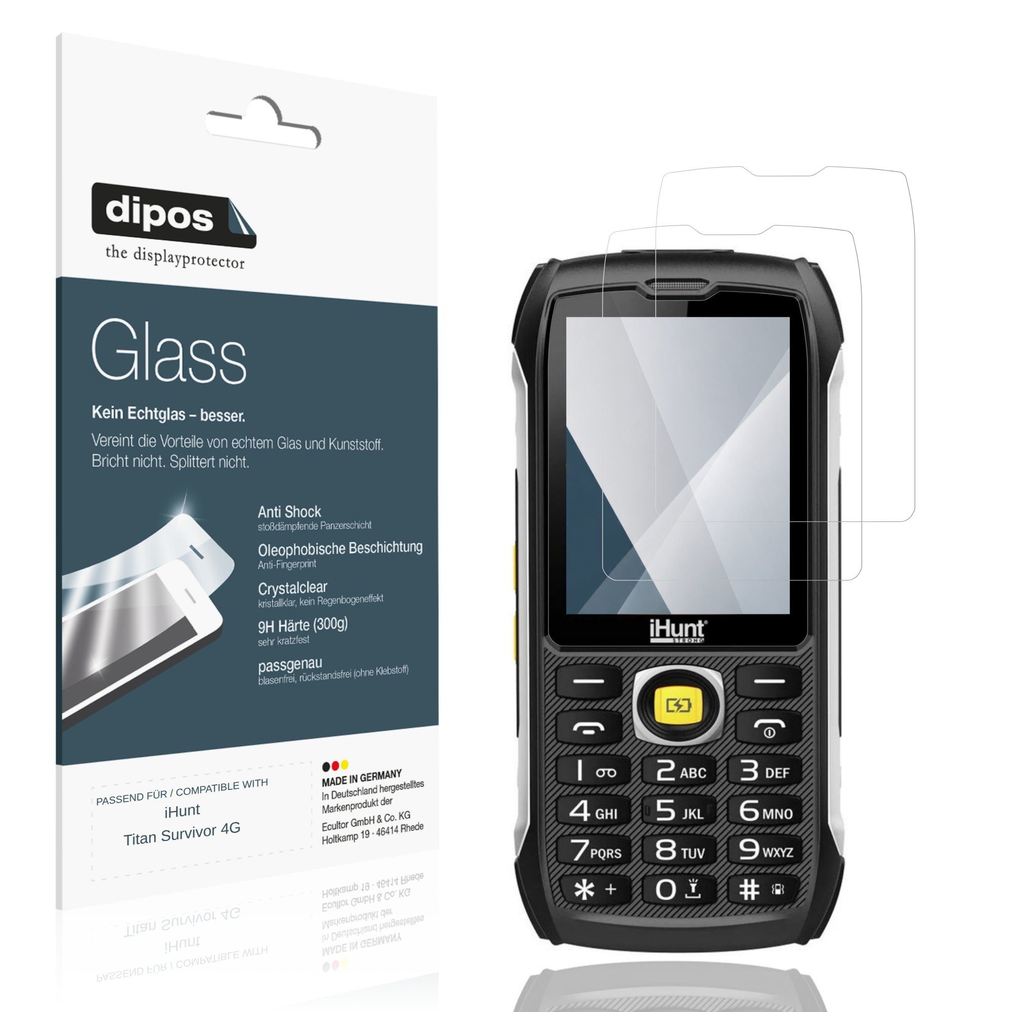 dipos Displayschutzfolie Schutzfolie für iHunt Titan Survivor 4G, 2 Stück, Displayschutz Schutz Folie Made in Germany