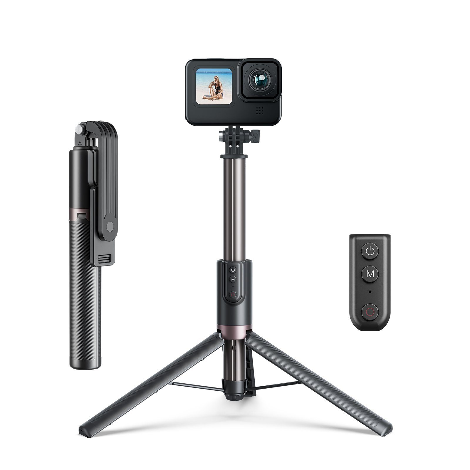 Selfie-Stick Bluetooth Selfie Stick für GoPro/ Handy 130cm ausziehbaren Stativ