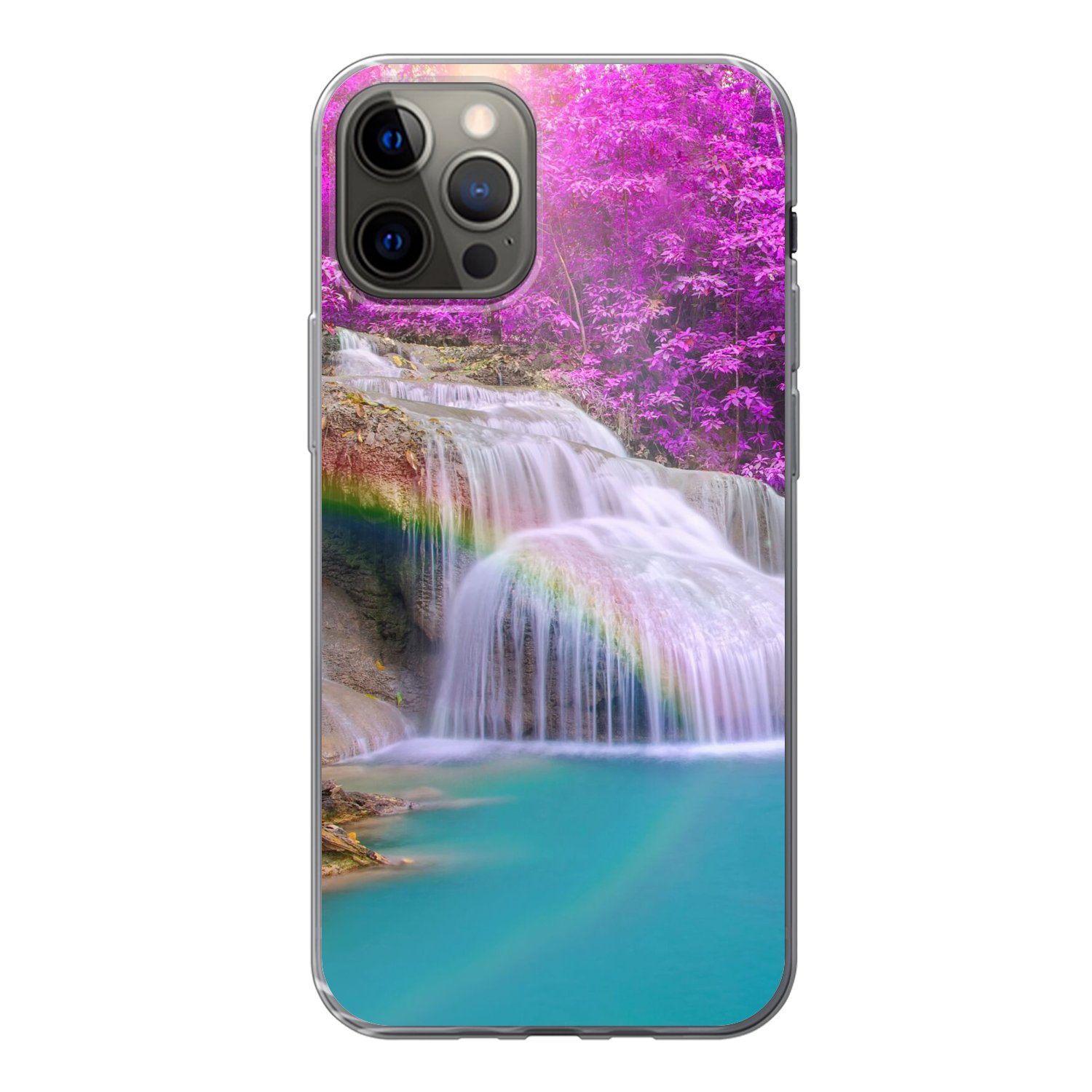 Muchowow Handyhülle Wasserfall Bäume Regenbogen Lila Handyhülle Apple Iphone 13 Pro 