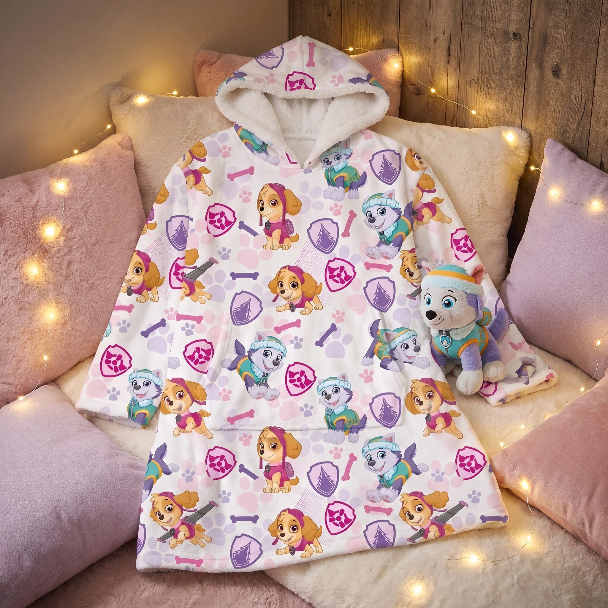 PAW PATROL Sweatponcho Paw Patrol Skye Kuschelponcho Kuscheldecke mit Ärmeln Kapuze Tasche Gr. 3 bis 6 Jahre Onesize