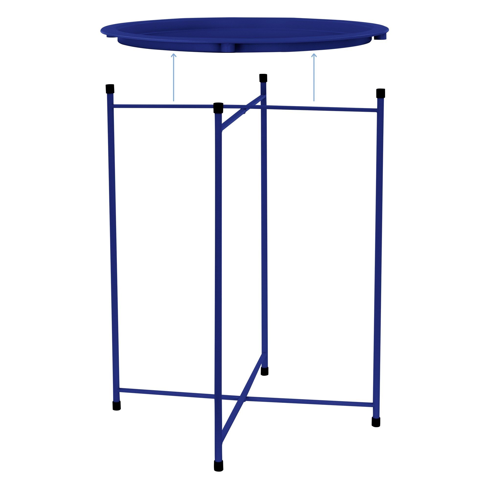 abnehmbares Blau Beistelltisch Sofatisch Rund Wohnzimmertisch Beistelltisch ML-DESIGN Ø43x52cm Kaffeetisch, klappbar Couchtisch Tablett Metall stabil