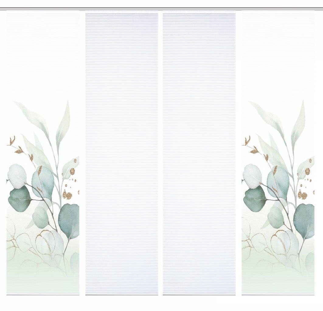 HOME WOHNIDEEN Schiebegardine 84096 ABANIO Schiebegardine rec. Polyester, 245x60 cm, halbtransparent (4 St), Paneelwagen, transparent, Polyester (recycelt) Polyester