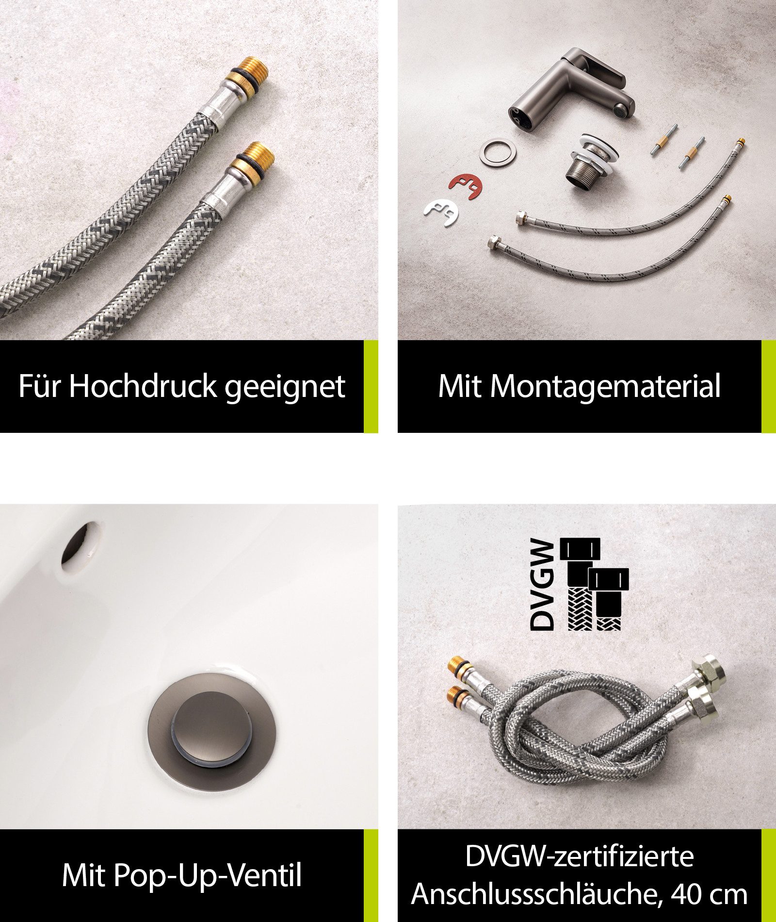 aquaSu Waschtischarmatur Morti Industrial, Pop-Up-Ventil, Kaltwassermittelstellung, Messing – Bild 4 von 5