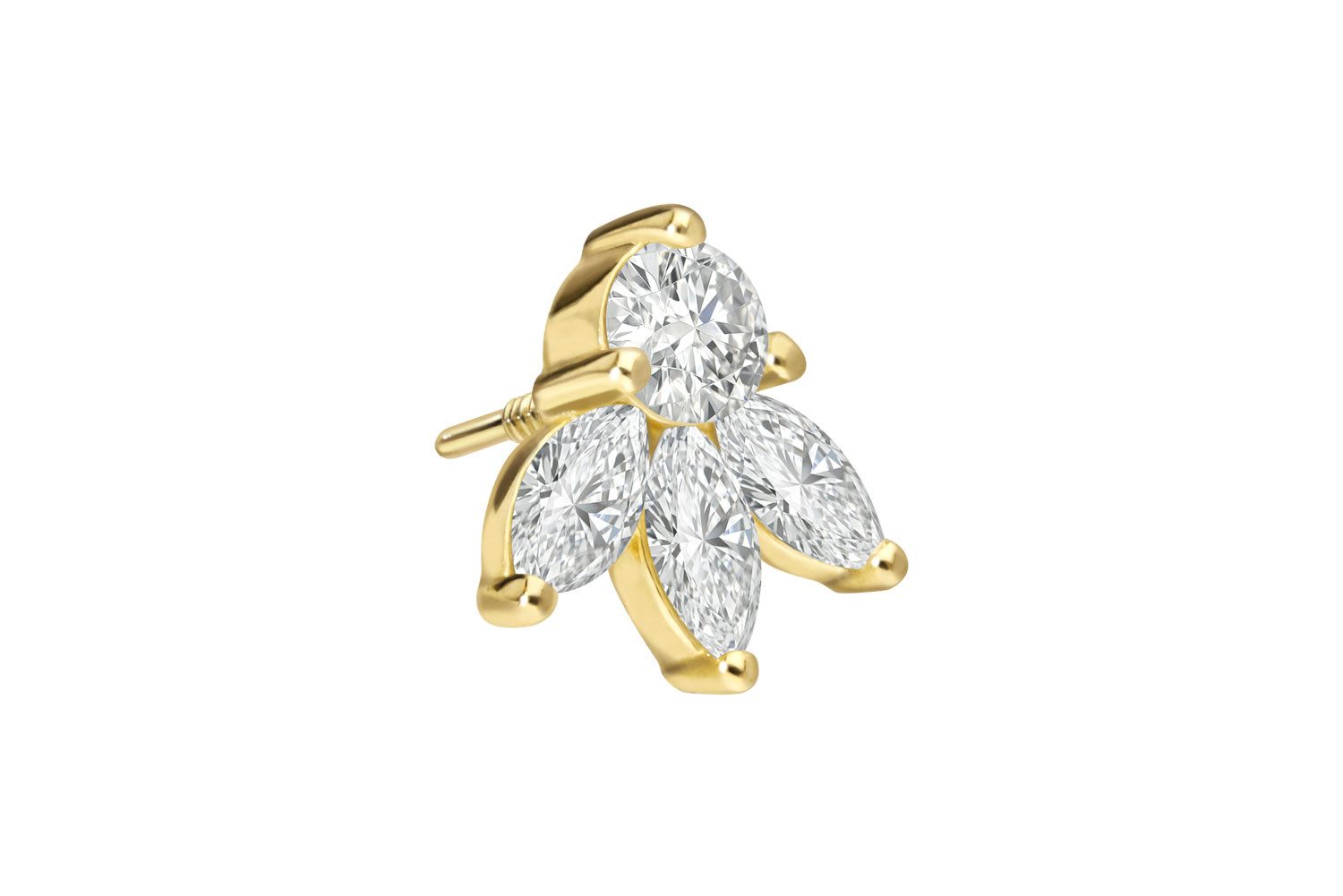 Piercing-Set 18 Karat Gold Schraubaufsatz mit Außengewinde DIAMANT-LOTUSBLÜTE