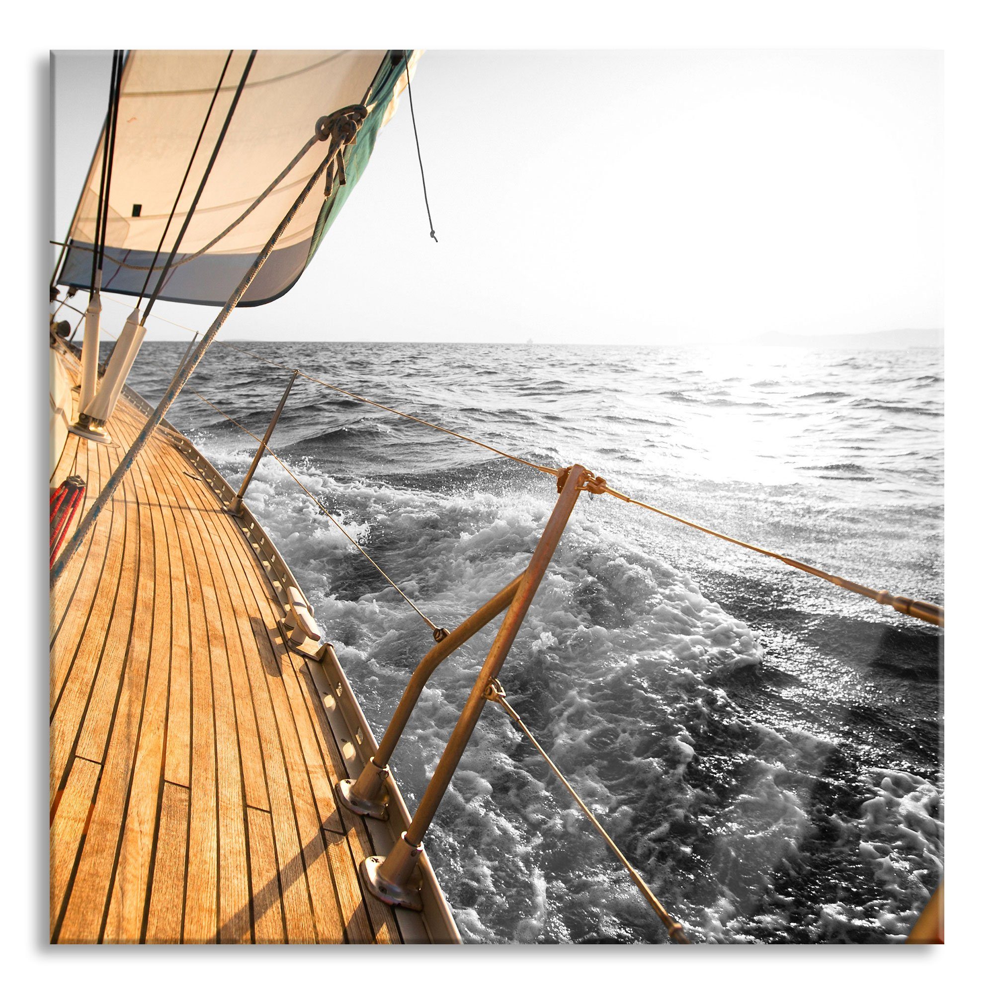 Pixxprint Glasbild schief liegendes Segelboot, schief liegendes Segelboot (1 St), Glasbild aus Echtglas, inkl. Aufhängungen und Abstandshalter