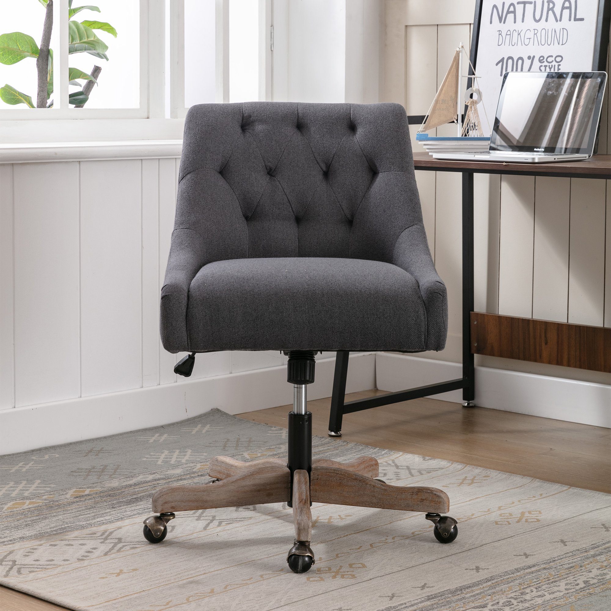 OKWISH Drehstuhl Bürostuhl Schreibtischstuhl Chefsessel (mit Schalensitz für Wohnzimmer), Moderne Freizeit-Bürostuhl schwarz