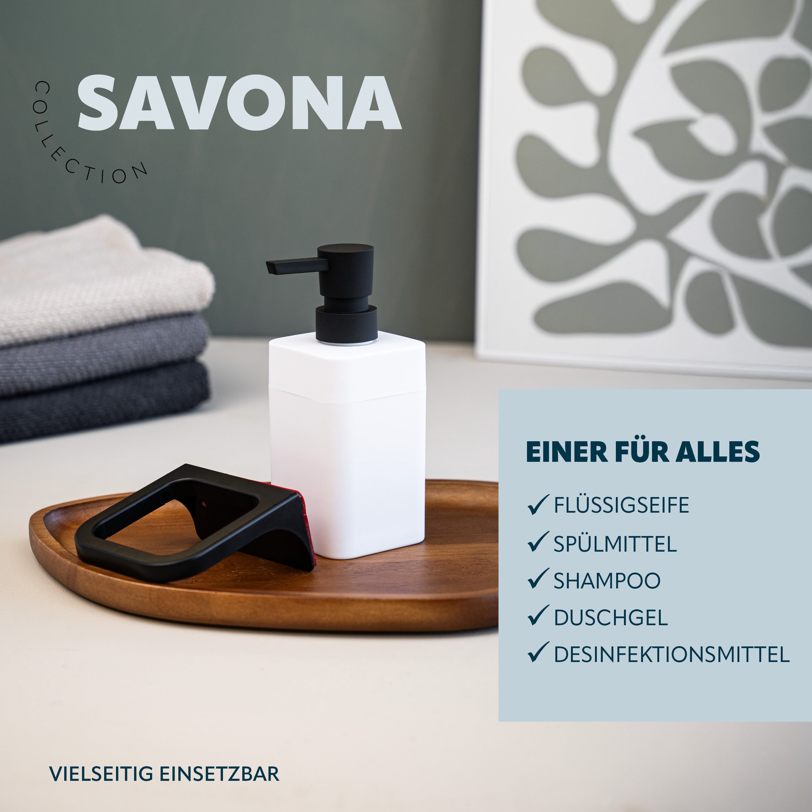 bremermann Seifenspender Bad-Serie SAVONA Softtouch inkl. Wandhalter, eckig, (1-tlg., inkl. Montagematerial), mit Wandhalterung – Bild 5 von 5