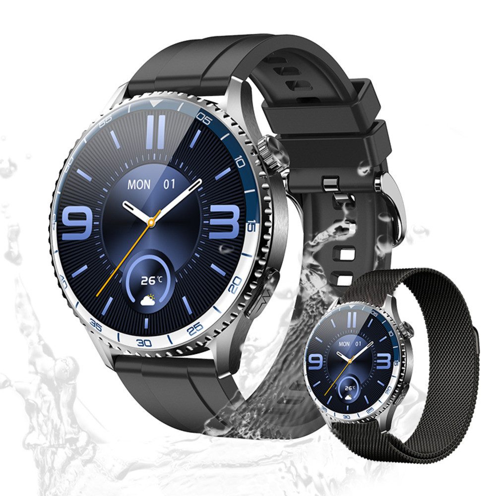 Valdus Herren's Telefonfunktion IP67 Wasserdicht Fitness-Tracker Smartwatch (1.56 Zoll, Android/iOS), Fitnessuhr mit Herzfrequenz-, SpO₂- & Temperaturmessung