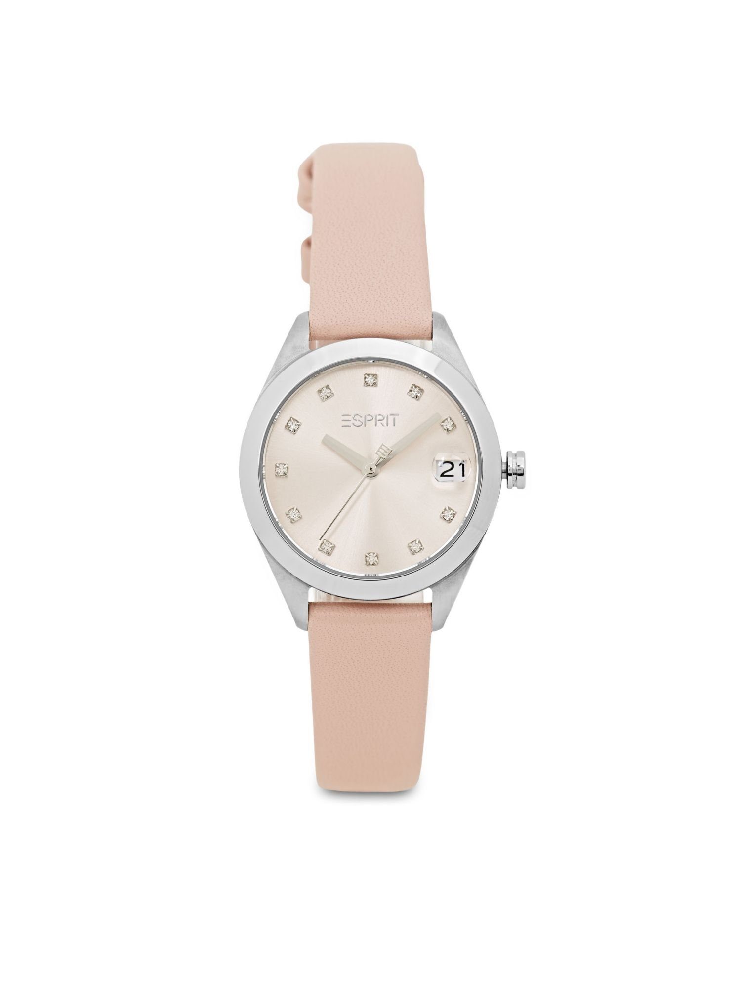 Damen Uhren Esprit Quarzuhr Uhr mit Lederarmband und Datumsanzeige