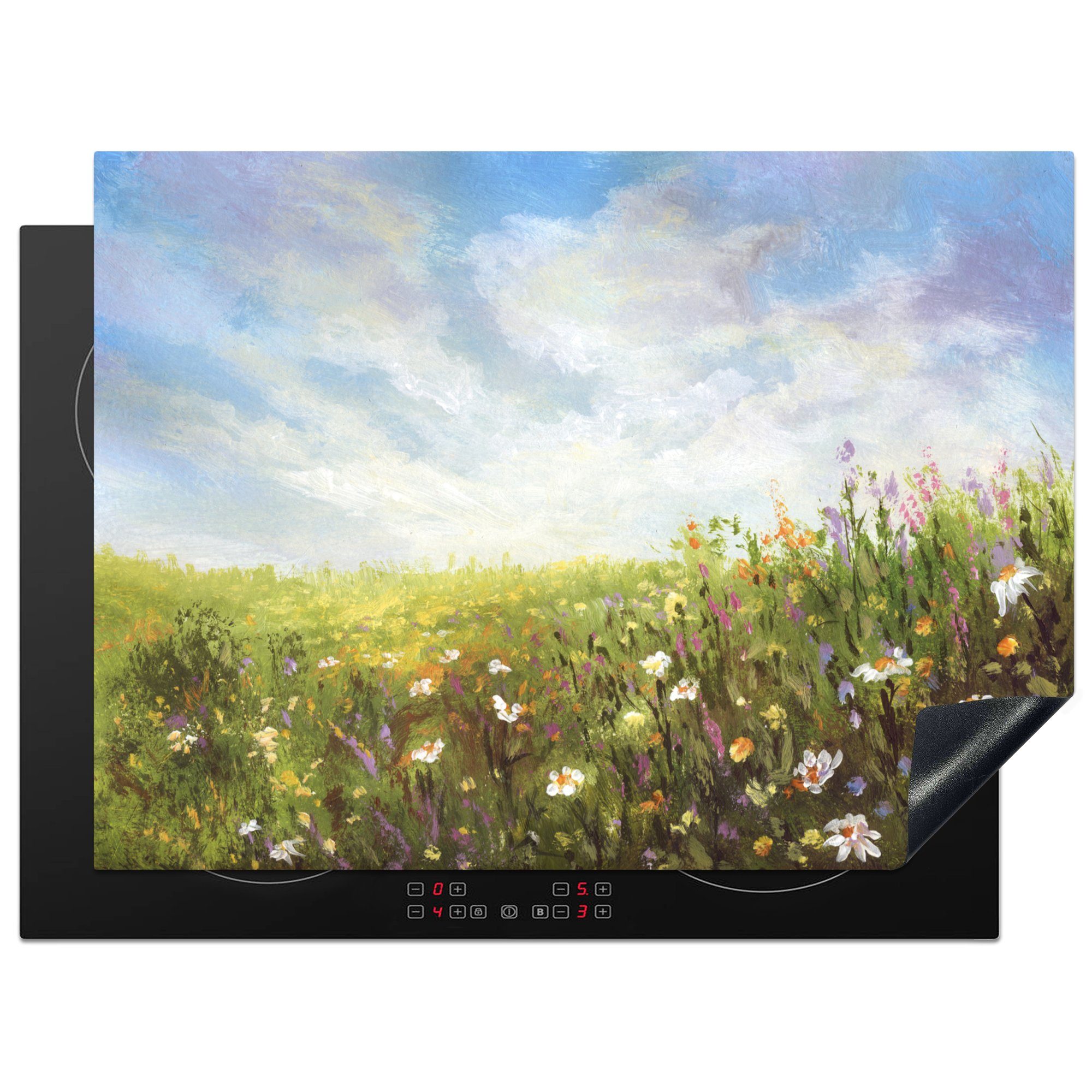 Schutz 71x52 - - MuchoWow Blumen Ceranfeldabdeckung Herdblende-/Abdeckplatte (1 Ölfarbe, küche, cm, Induktionskochfeld Sommer Vinyl, für tlg), die