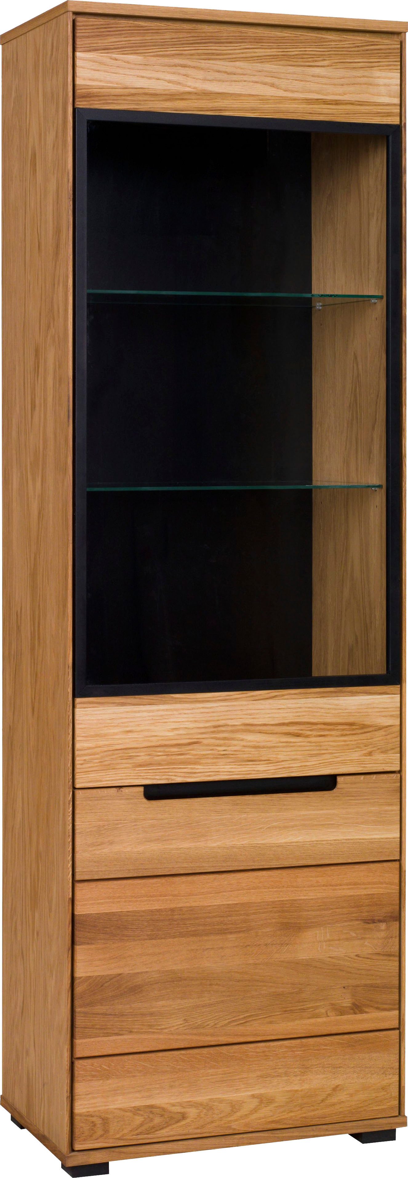Home affaire Vitrine Vitrine B/T/H: 62,5/40,5/196,5 cm Aluglasturen in schwarz, Eiche teilmassiv