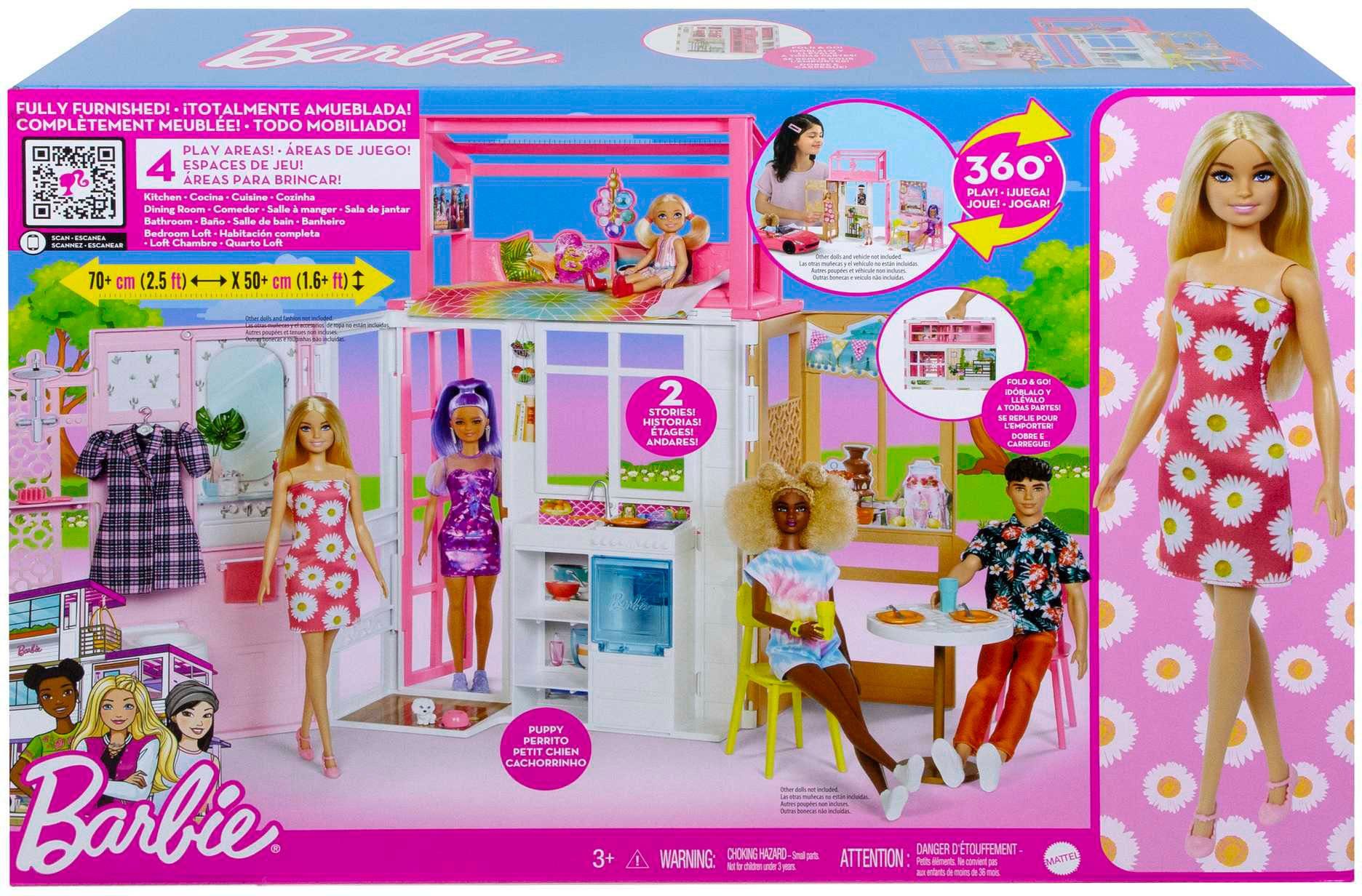 Puppenhaus klappbar Puppe klappbar Mitnehmen; und inkl. zum (blond) Zubehör, Barbie