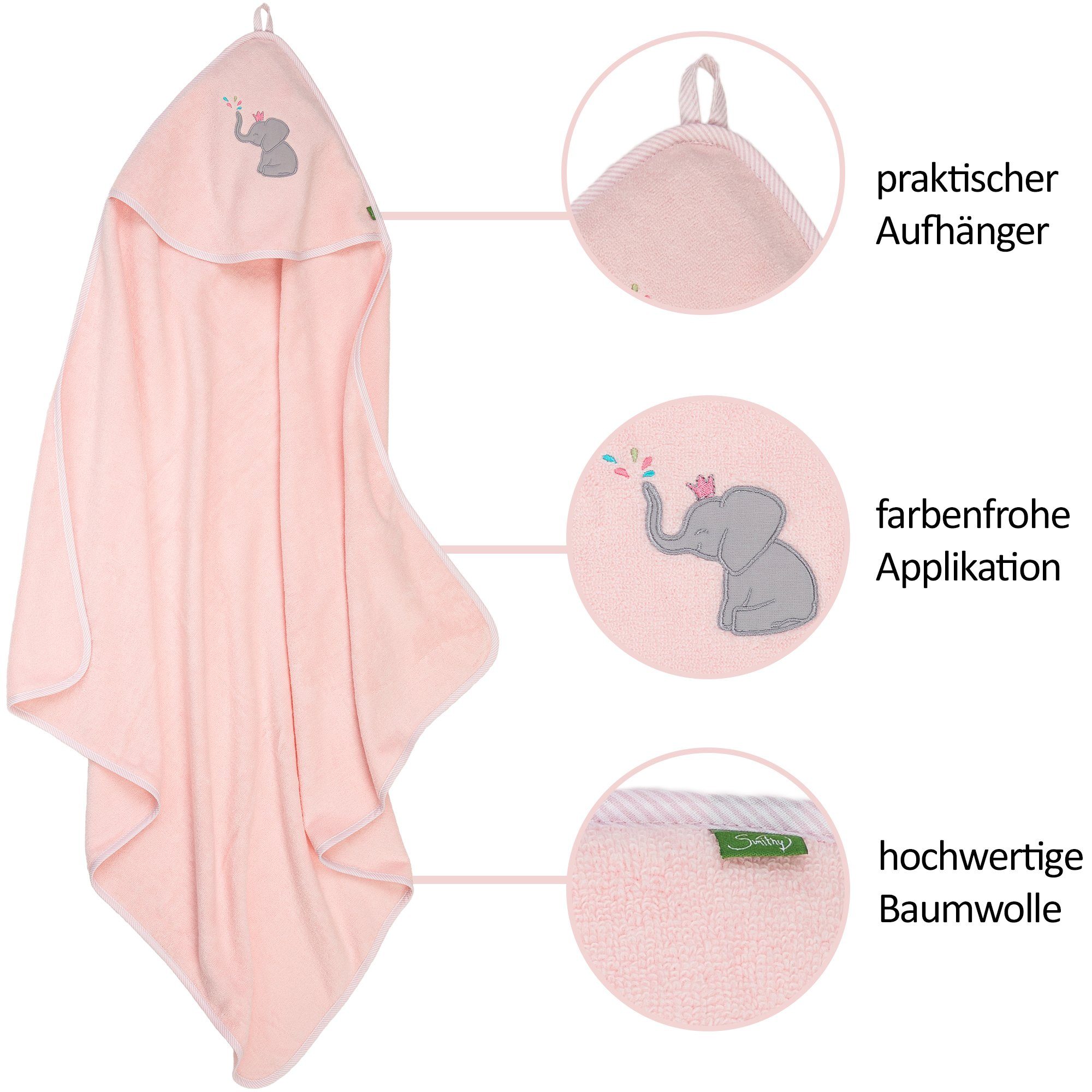 Kapuzenhandtuch, Frottee, Waschlappen Set Lätzchen, Elefant Kapuzenhandtuch, Waschhandschuh, Set 3-tlg), 3-tlg. Smithy und Lätzchen aus (Spar-Set, mit Set Handtuch