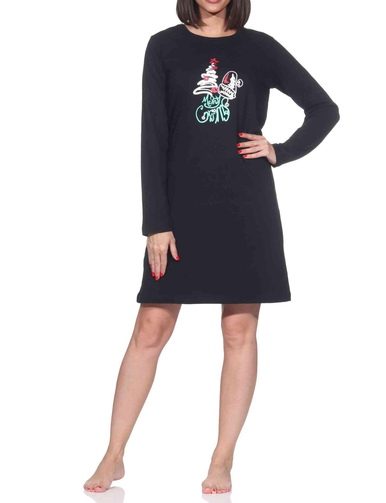 Normann Nachthemd Normann Damen langarm Weihnachts Nachthemd mit weihnachtlichen Motiv