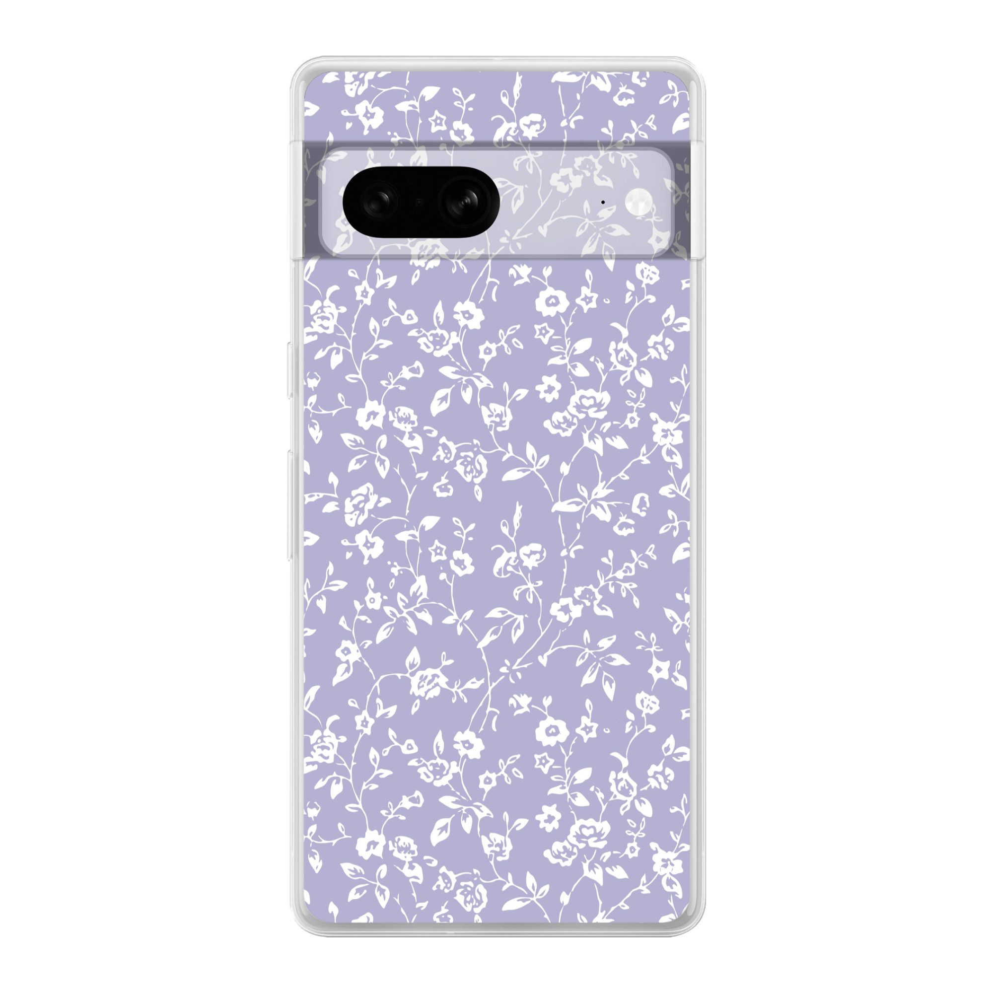 MuchoWow Handyhülle für Google Pixel 7 Florales Muster - Lila - Weiß - Blumen, Phone Case, Silikon, Schutzhülle Dünn