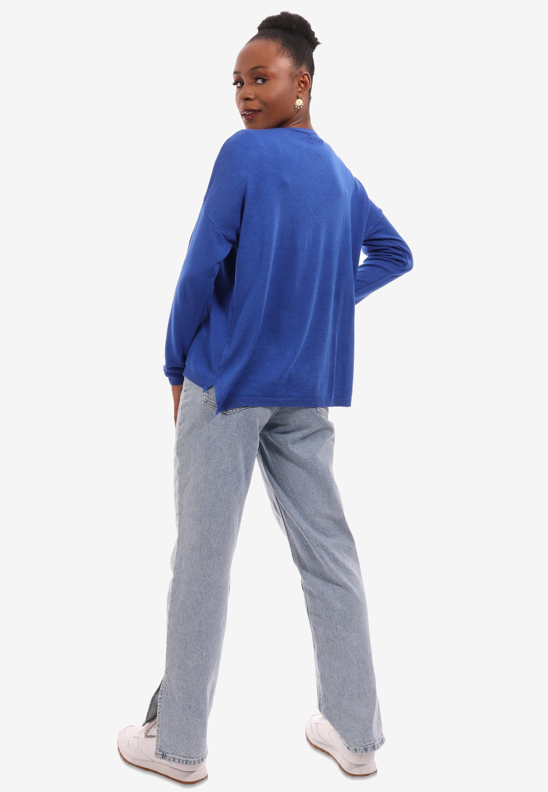 YC Fashion & Style Knopfleiste Unifarbe, in Cardigan Feinstrick geknöpft, Vorne geschnitten, royalblau - mit Cardigan locker (1-tlg)