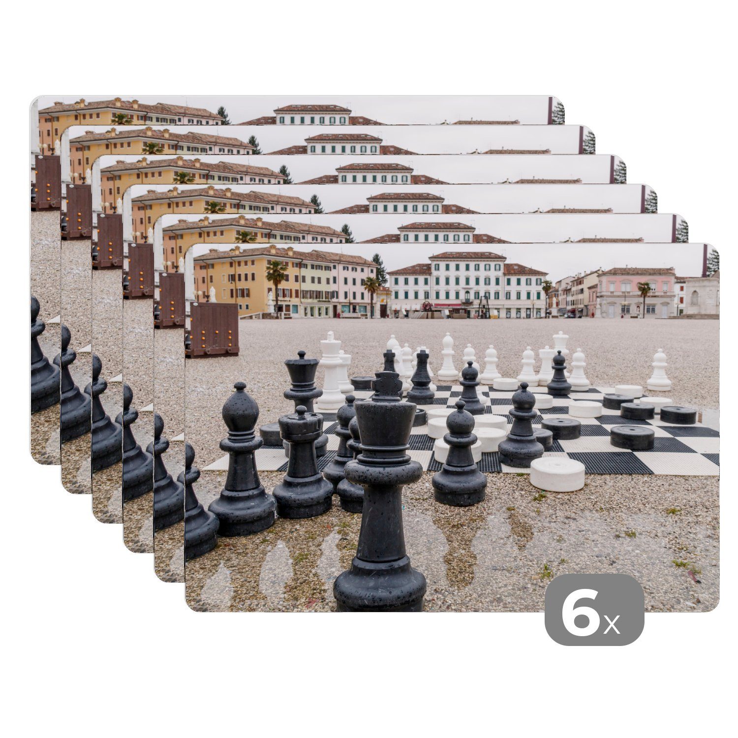 Platzset, Schach spielen auf einem großen Platz, MuchoWow, (6-St), Platzset, Platzdecken, Platzmatte, Tischmatten, Schmutzabweisend