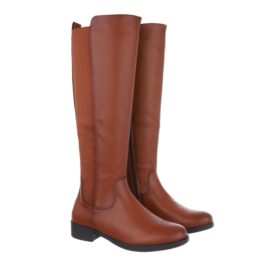 Ital-Design Damen Freizeit Stiefel (85080973) Blockabsatz Flache Stiefel in Camel – Bild 4 von 4