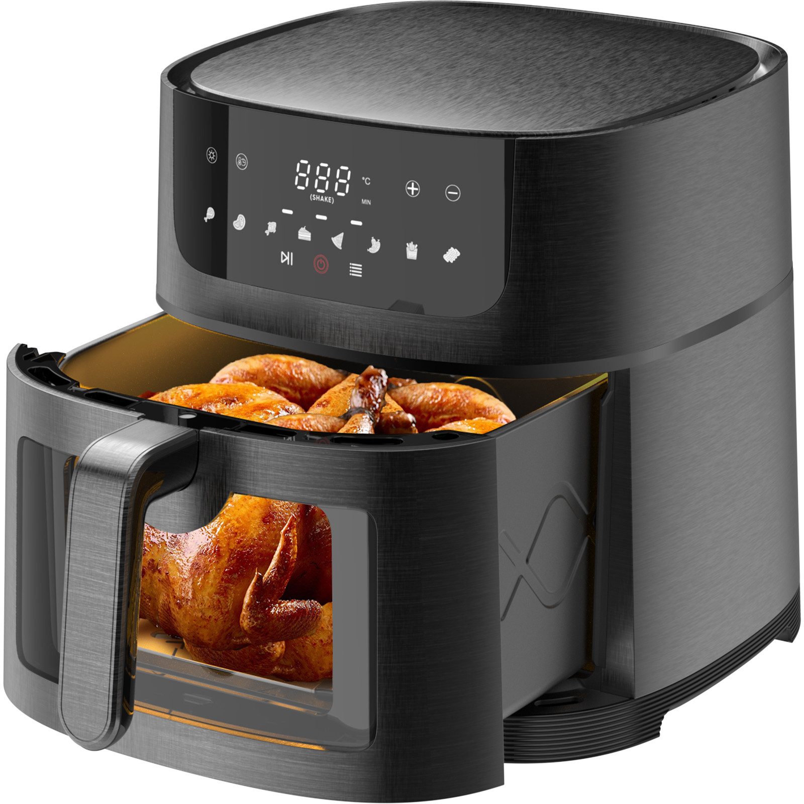 AIMAX Heißluftfritteuse AF‑ZE8007 XXL Airfryer 9L, 8 Prog., Sichtfenster, 200°C, 1800 W, Touch-Bedienung, spülmaschinenfest, Rezept