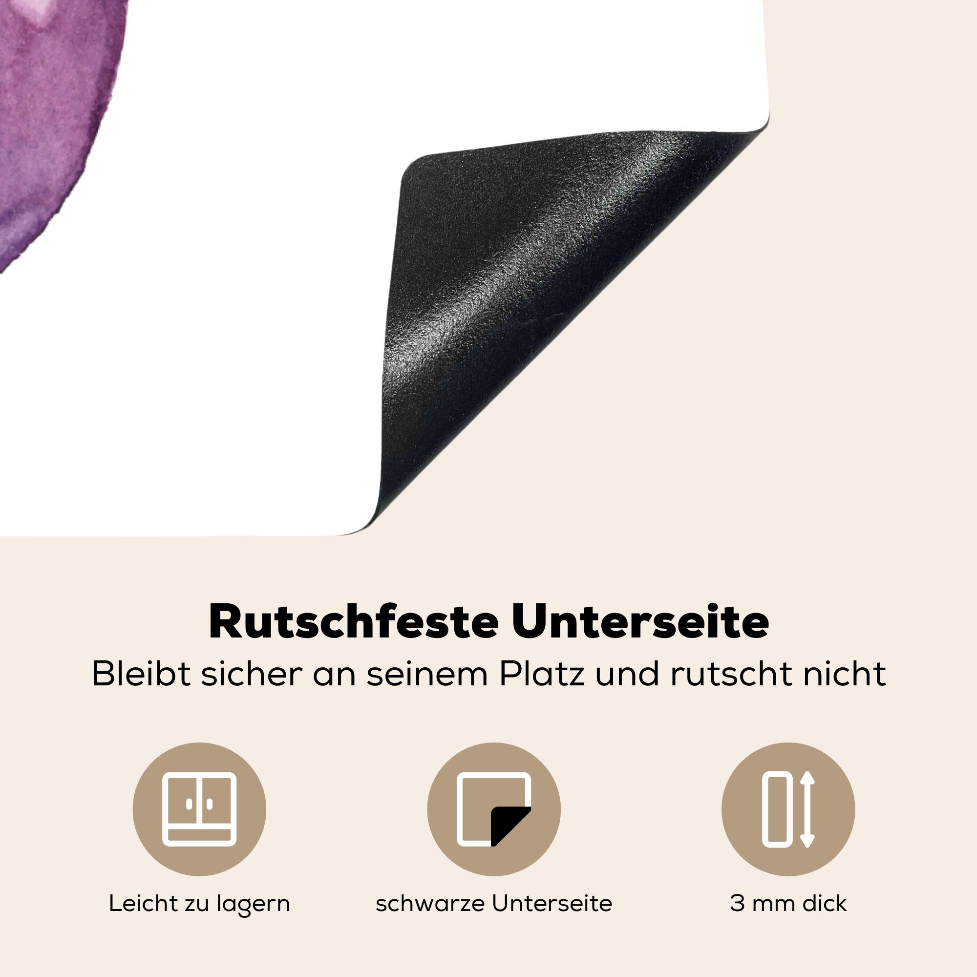 MuchoWow Herdblende-/Abdeckplatte Aquarell - (1 Violett, für Aubergine cm, Arbeitsplatte - Vinyl, tlg), küche Ceranfeldabdeckung, 78x78