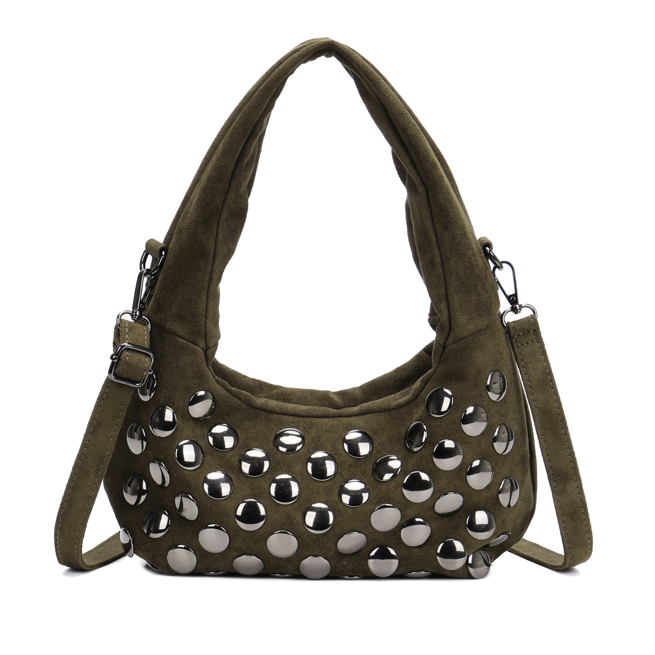 MIRROSI Umhängetasche Damen Schultertasche Wildleder-Optik, Hobo Bag mit Nieten, (mit verstellbarem Riemen, ca. 31 x 10 x 17 cm), Neue Kollektion Herbst/Winter 2026
