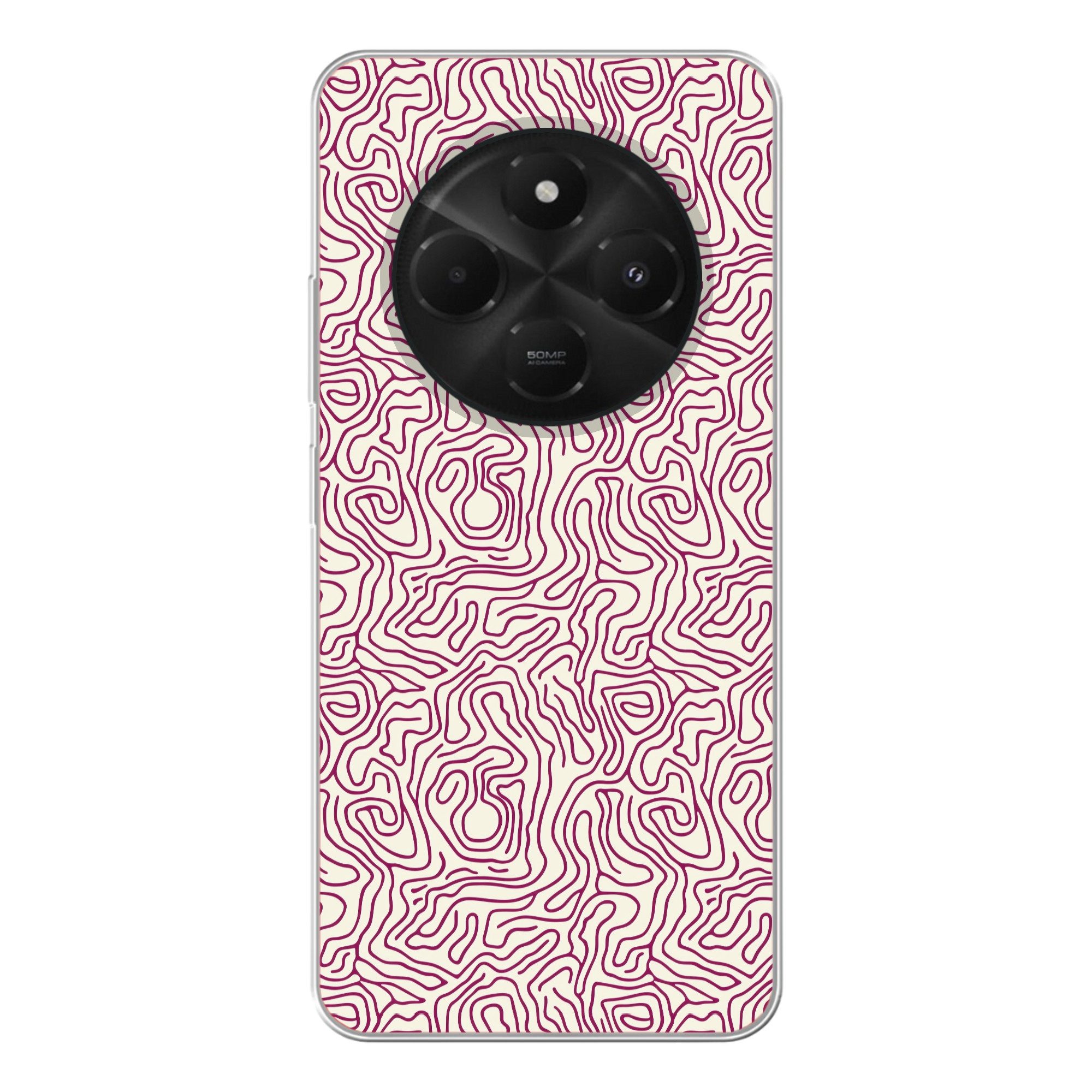 MuchoWow Handyhülle für Xiaomi Poco C75 5G Wickelleine - Magenta - Creme, Phone Case, Silikon, Schutzhülle Dünn