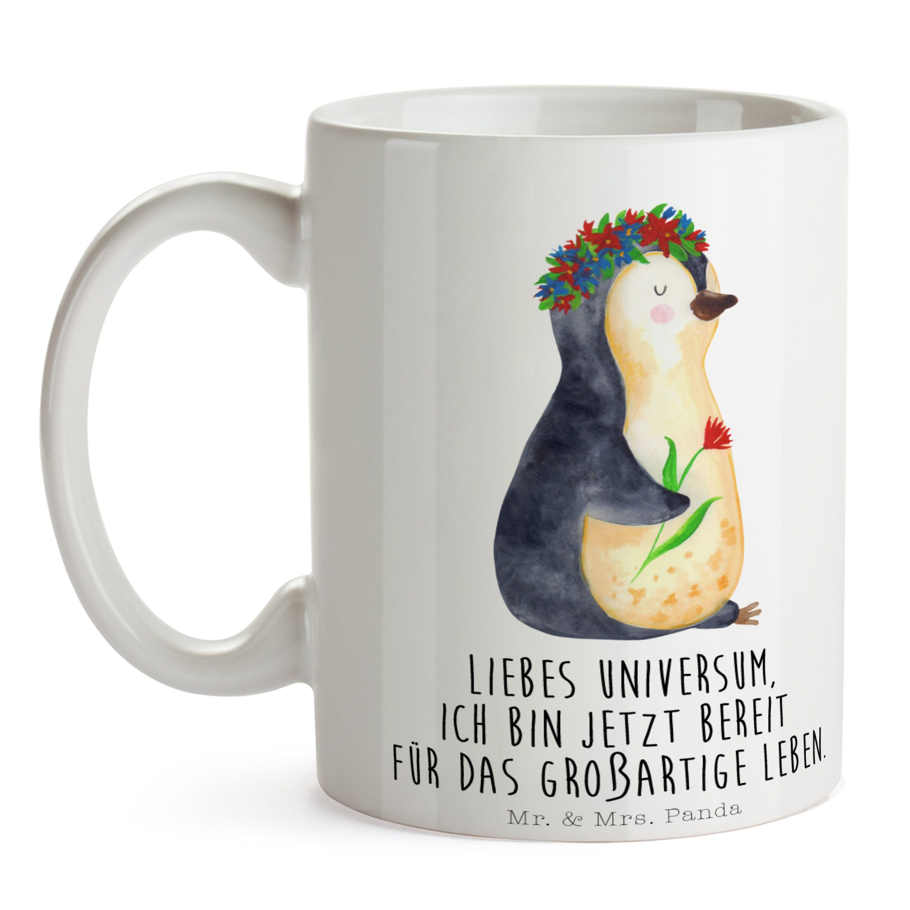Mr. Panda Kaffeetass, - Keramik Lebensziele, Weiß Blumenkranz Tasse, Pinguin Mrs. Geschenk, Tasse - &