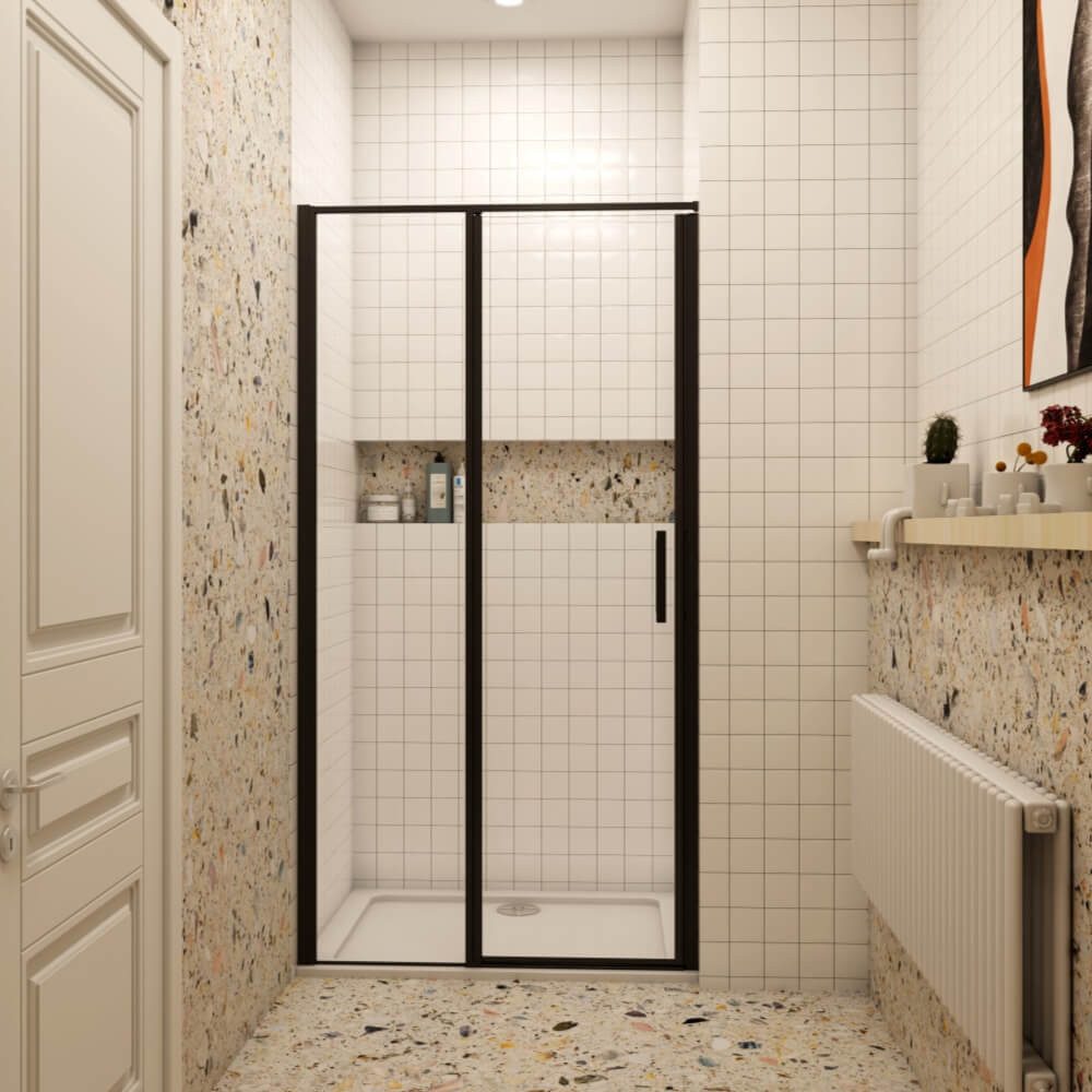 AICA Dusch-Drehtür 185cm Nano+ESG Glas Schwingtür schwarze Duschabtrennung Duschkabine, 80x185 cm, Sicherheitsglas, (links und rechts montierbar) mit Antikalk- Versiegelung, 6mm klares Easyclean Sicherheitsglas