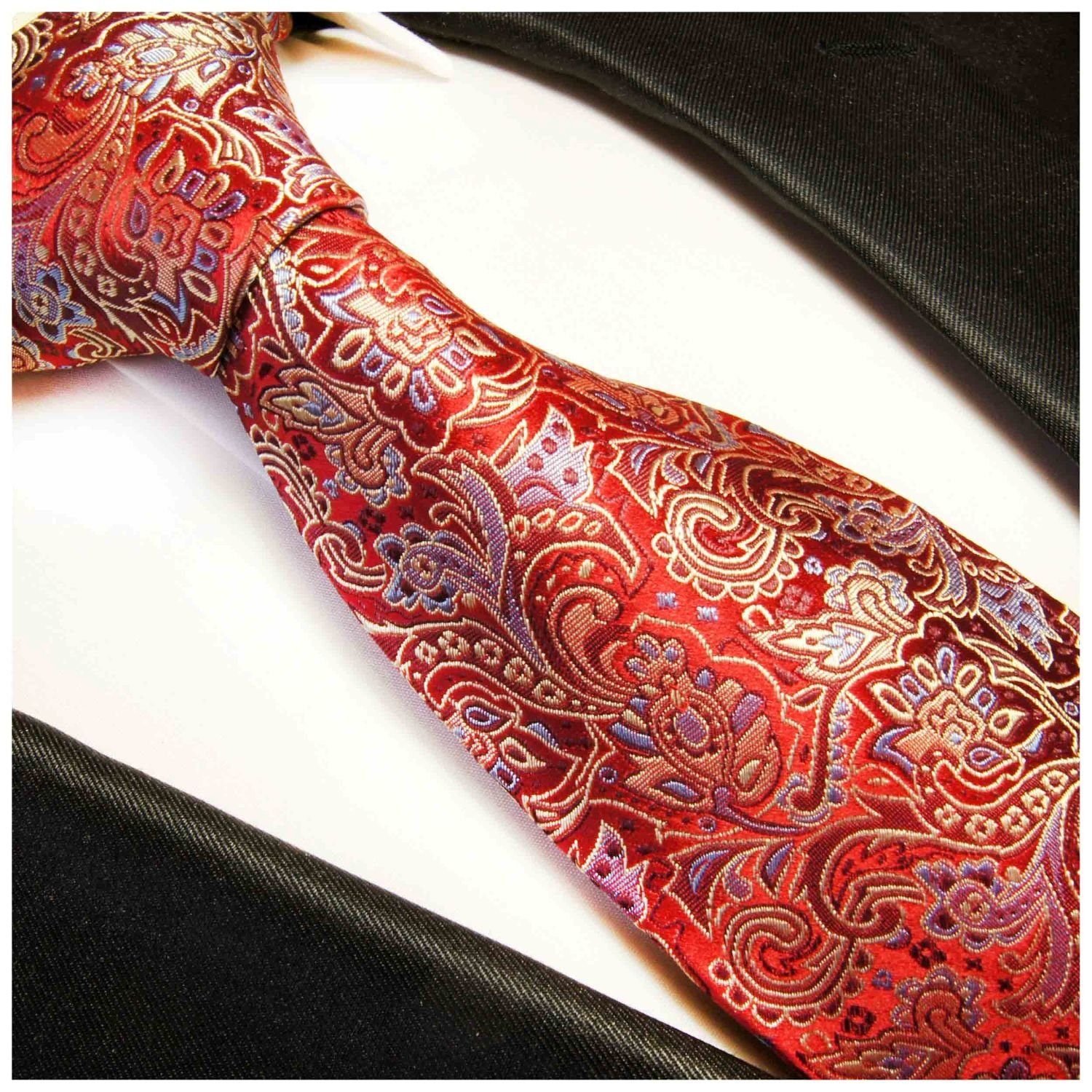 Seide Herren Malone Elegante 350 Krawatte rot (8cm), Breit paisley Seidenkrawatte brokat Schlips Paul 100%