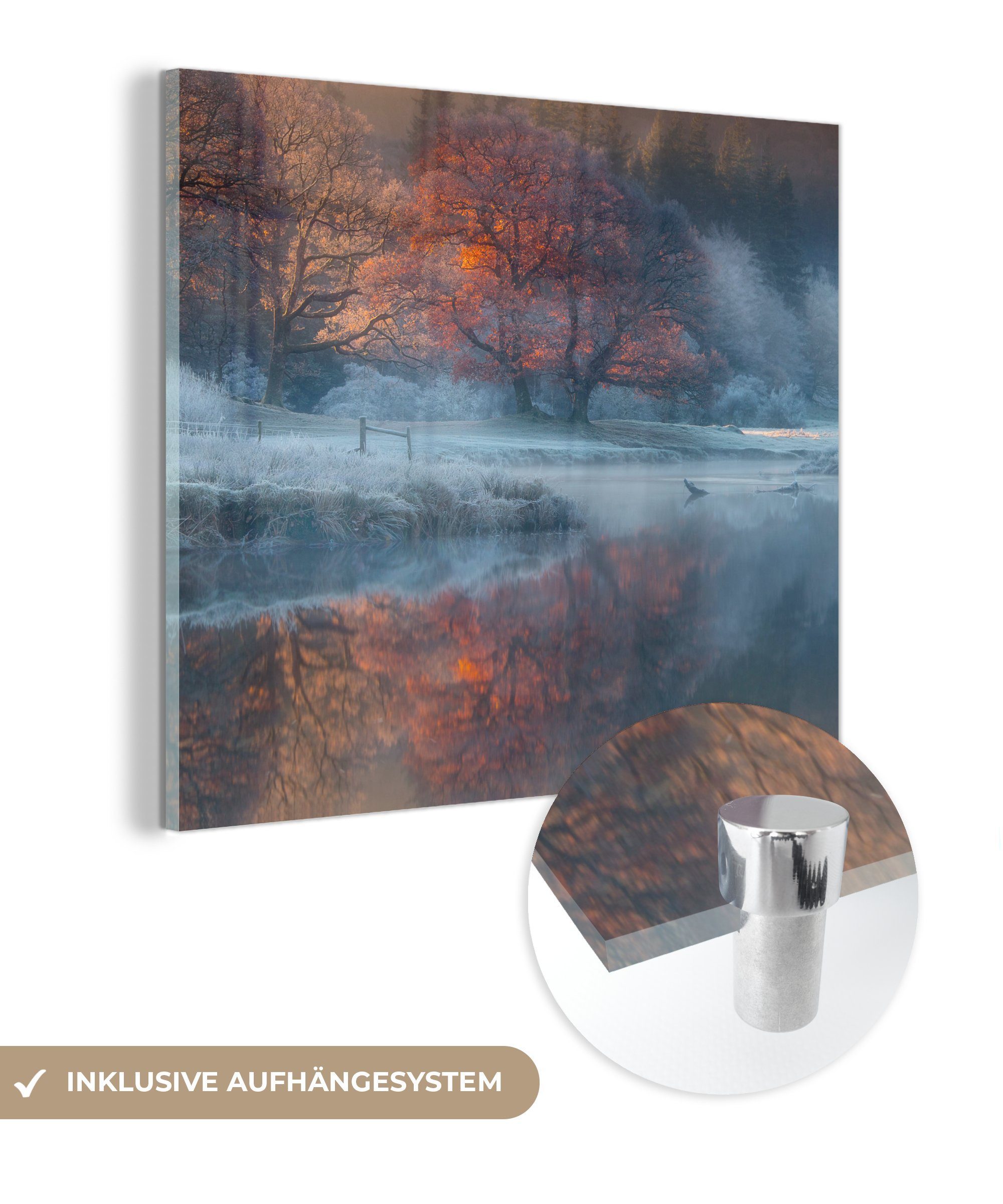 MuchoWow Acrylglasbild Winterlandschaft im Vereinigten Königreich, (1 St), Glasbilder - Bilder auf Glas Wandbild - Foto auf Glas - Wanddekoration