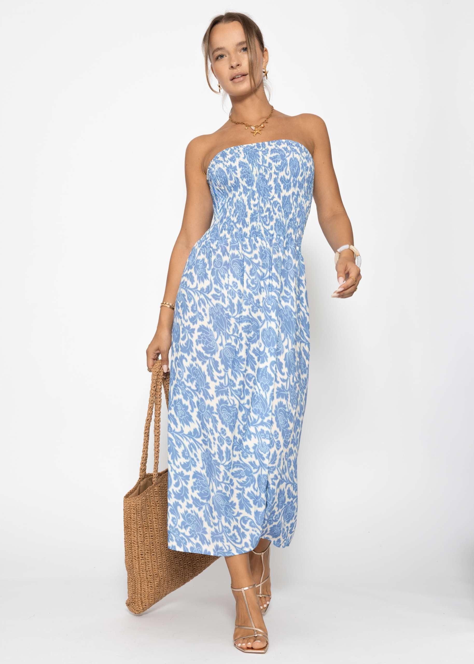 SASSYCLASSY Minikleid Gesmoktes Bandeau-Kleid mit Print Damen trägerloses M günstig online kaufen