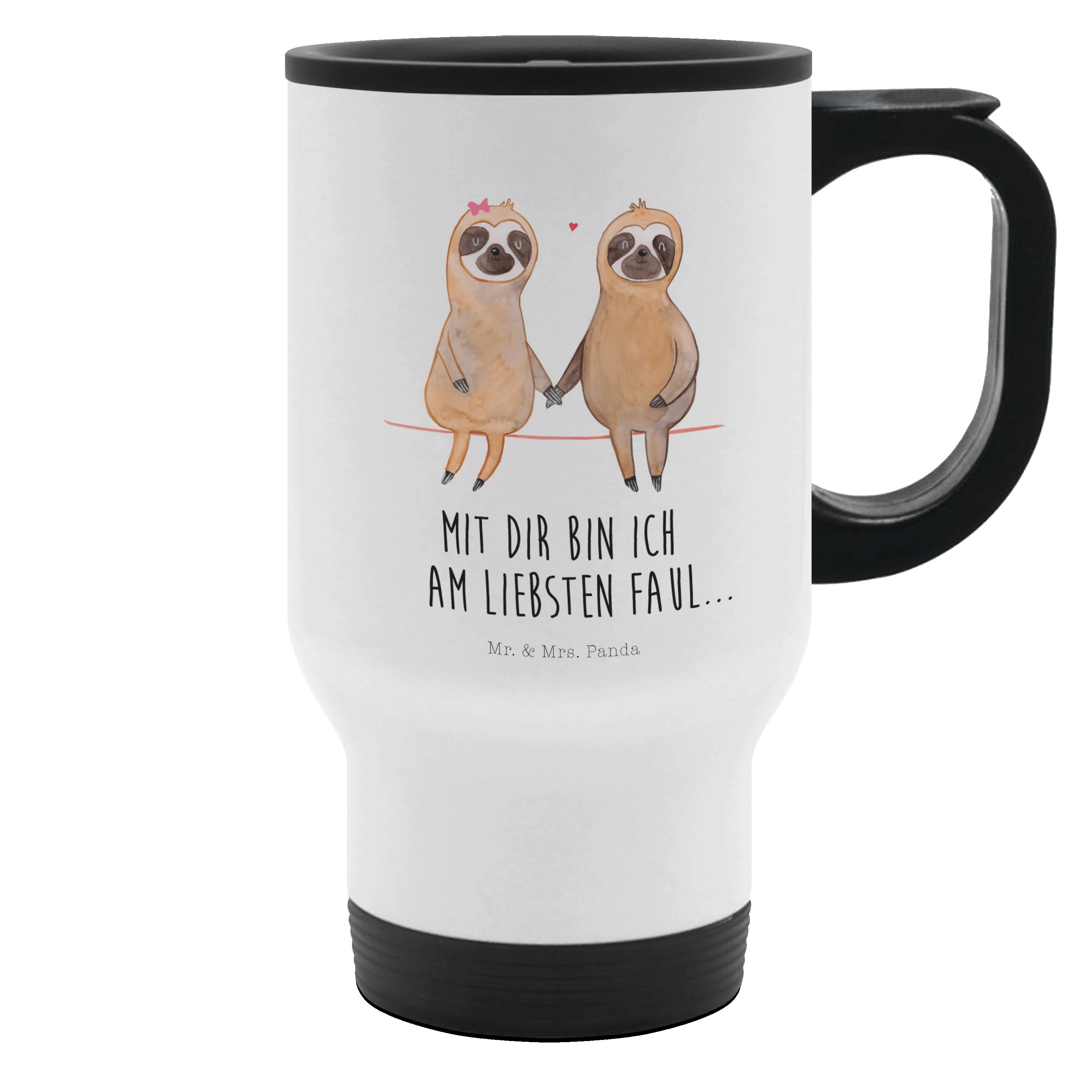 Mr. & Mrs. Panda Thermobecher Faultier Pärchen - Weiß - Geschenk, Liebe, Kaffeetasse zum Mitnehmen, Edelstahl, Langanhaltende Warmhaltefunktion