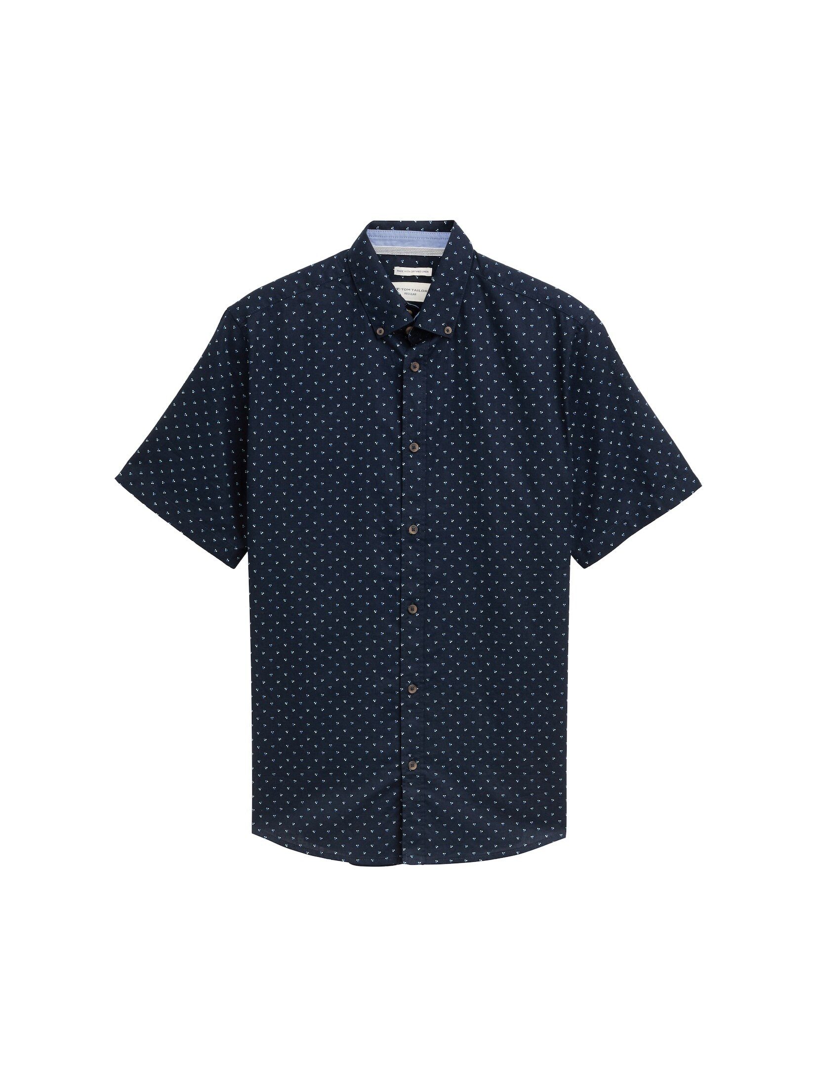 Tom Tailor Herren Kurzarm Hemd PRINTED COTTON LINEN SHIRT - Regular Fit günstig online kaufen