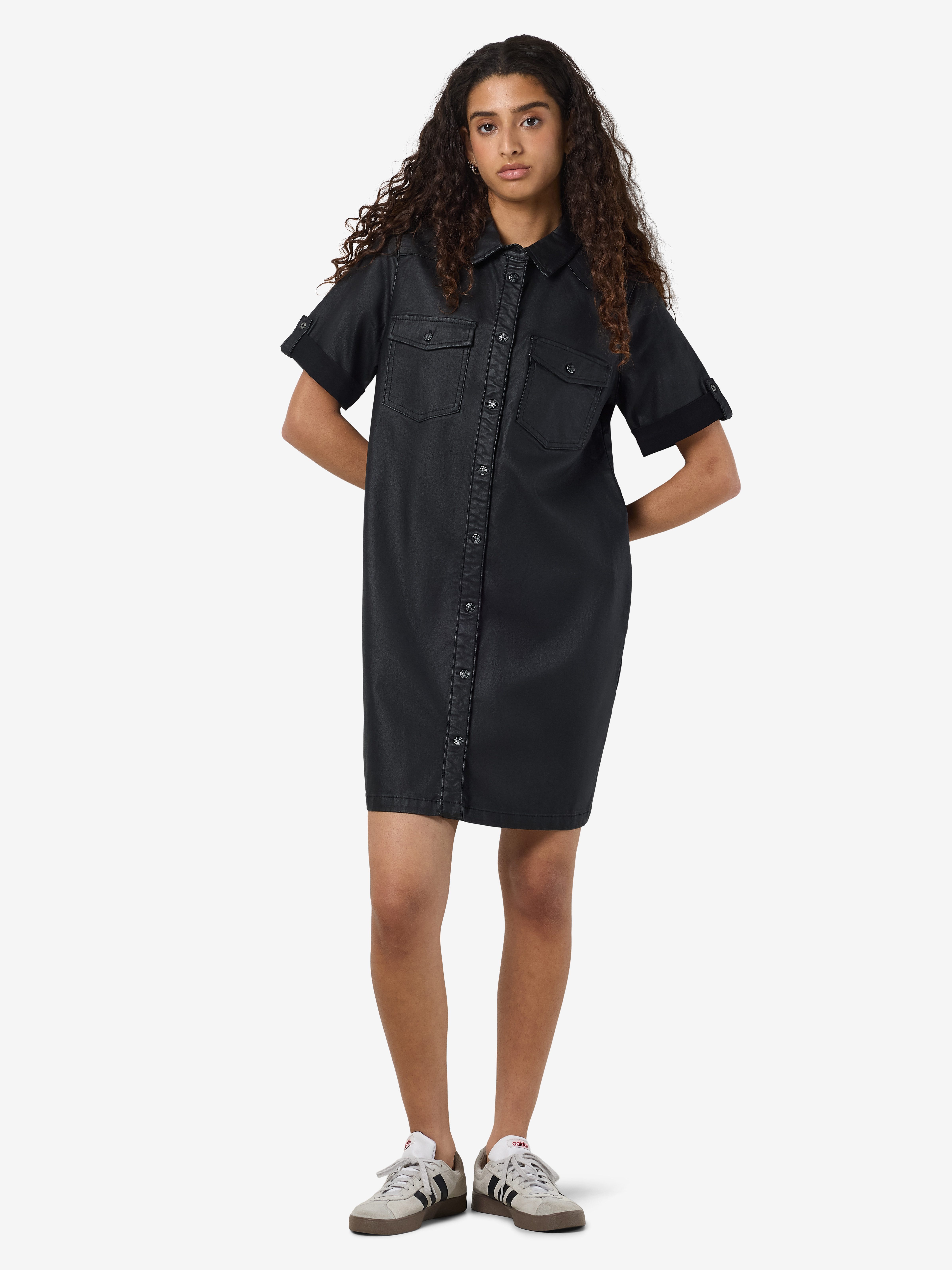 Noisy may Jeanskleid NMNEW SIGNE S/S COATED DENIM DRESS NOOS im Leder-Look